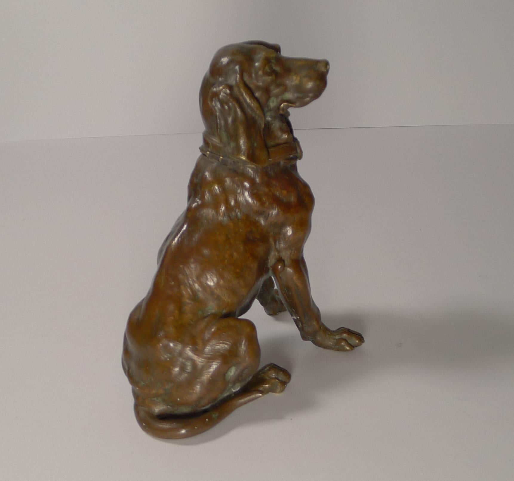 Fin du XIXe siècle Encrier anglais ancien en bronze pour chien de chasse, circa 1880 en vente