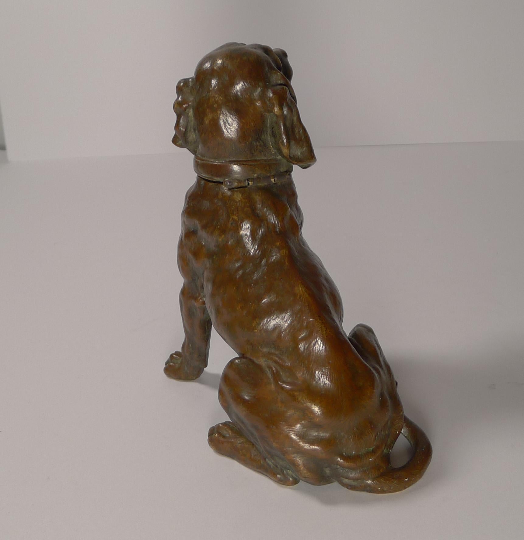 Bronze Encrier anglais ancien en bronze pour chien de chasse, circa 1880 en vente