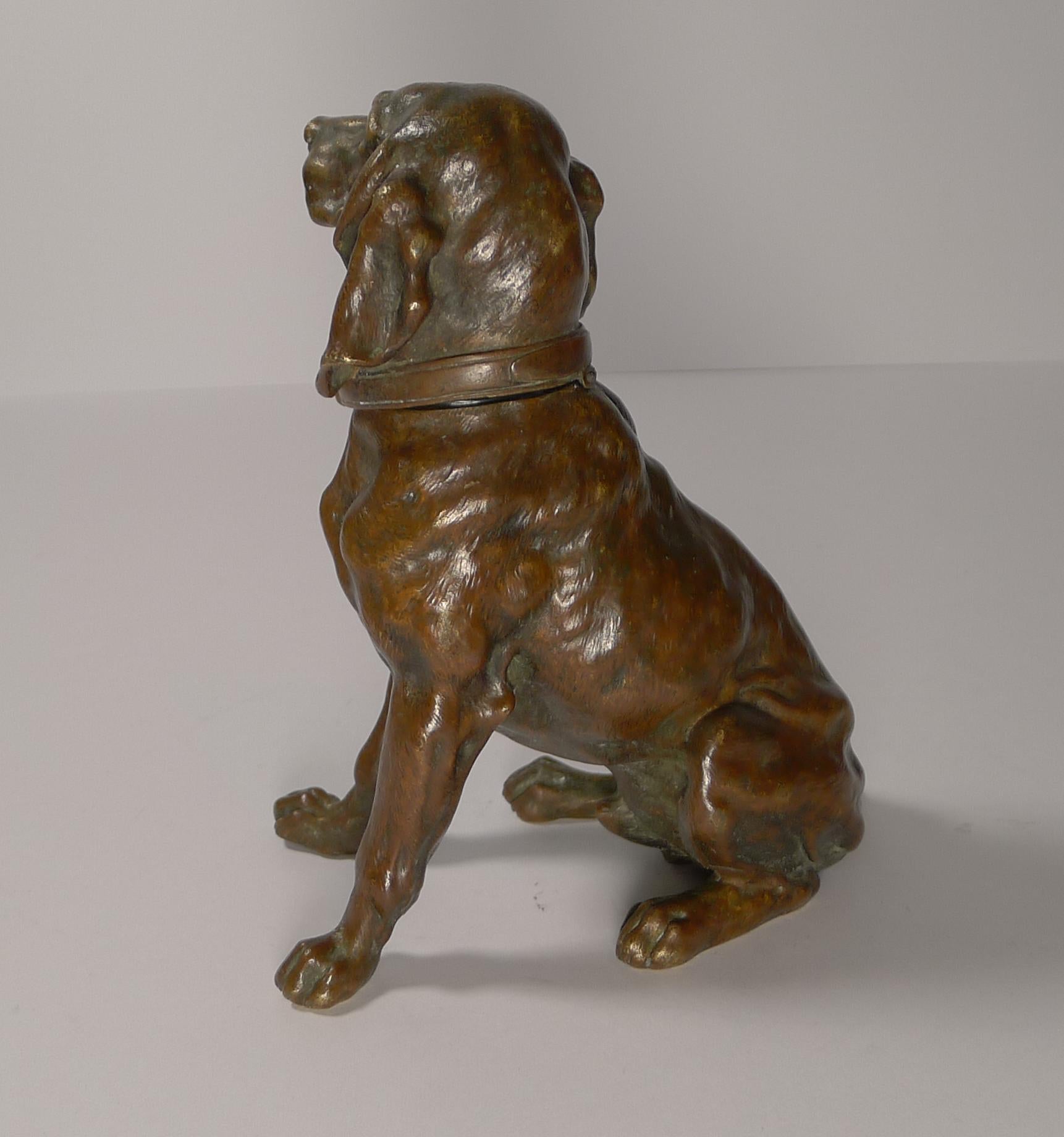 Encrier anglais ancien en bronze pour chien de chasse, circa 1880 en vente 1