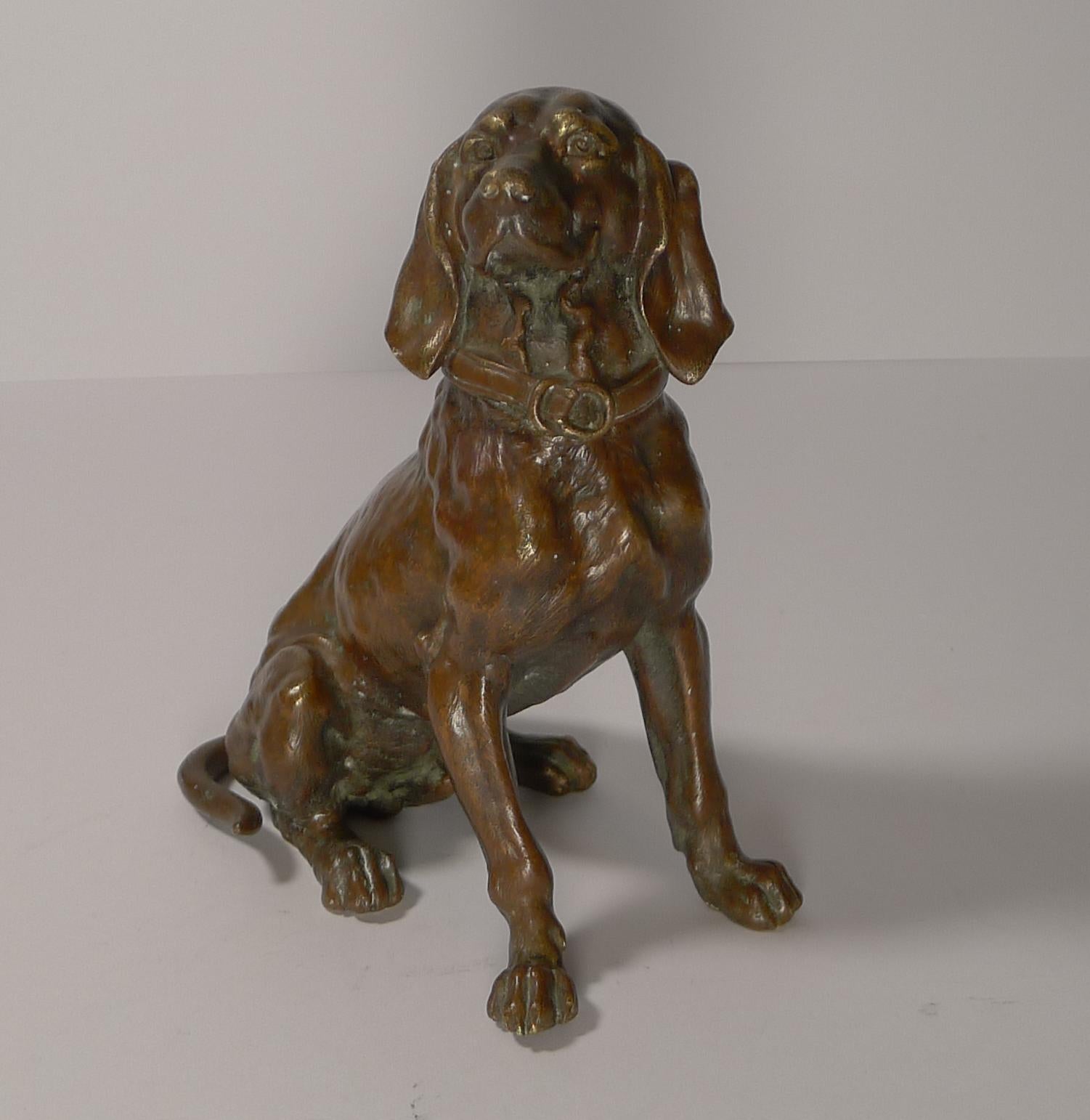 Encrier anglais ancien en bronze pour chien de chasse, circa 1880 en vente 2