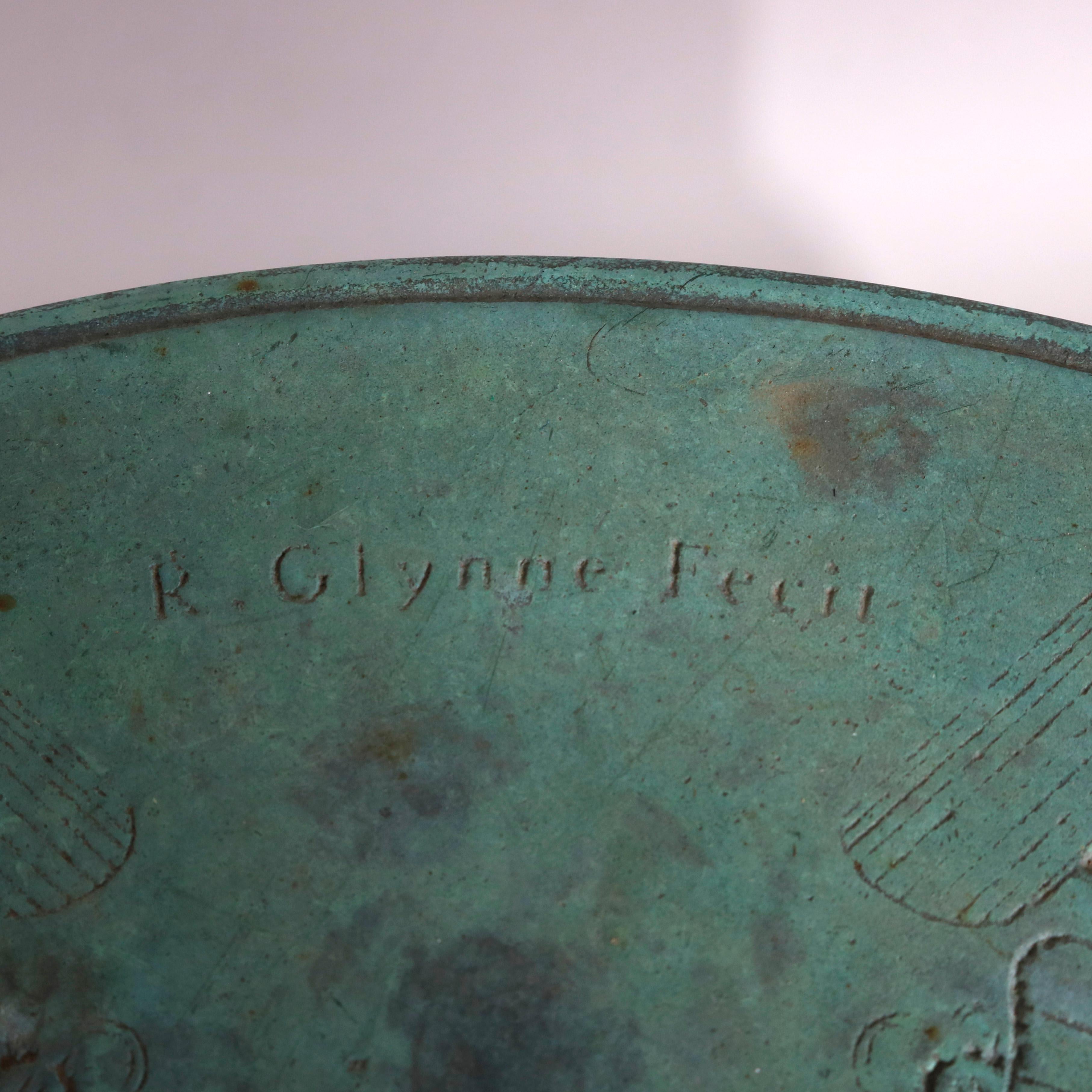 20th Century Antique English Bronze Richard Glynne Fecit Cast Iron Garden Sun Dial circa 1920