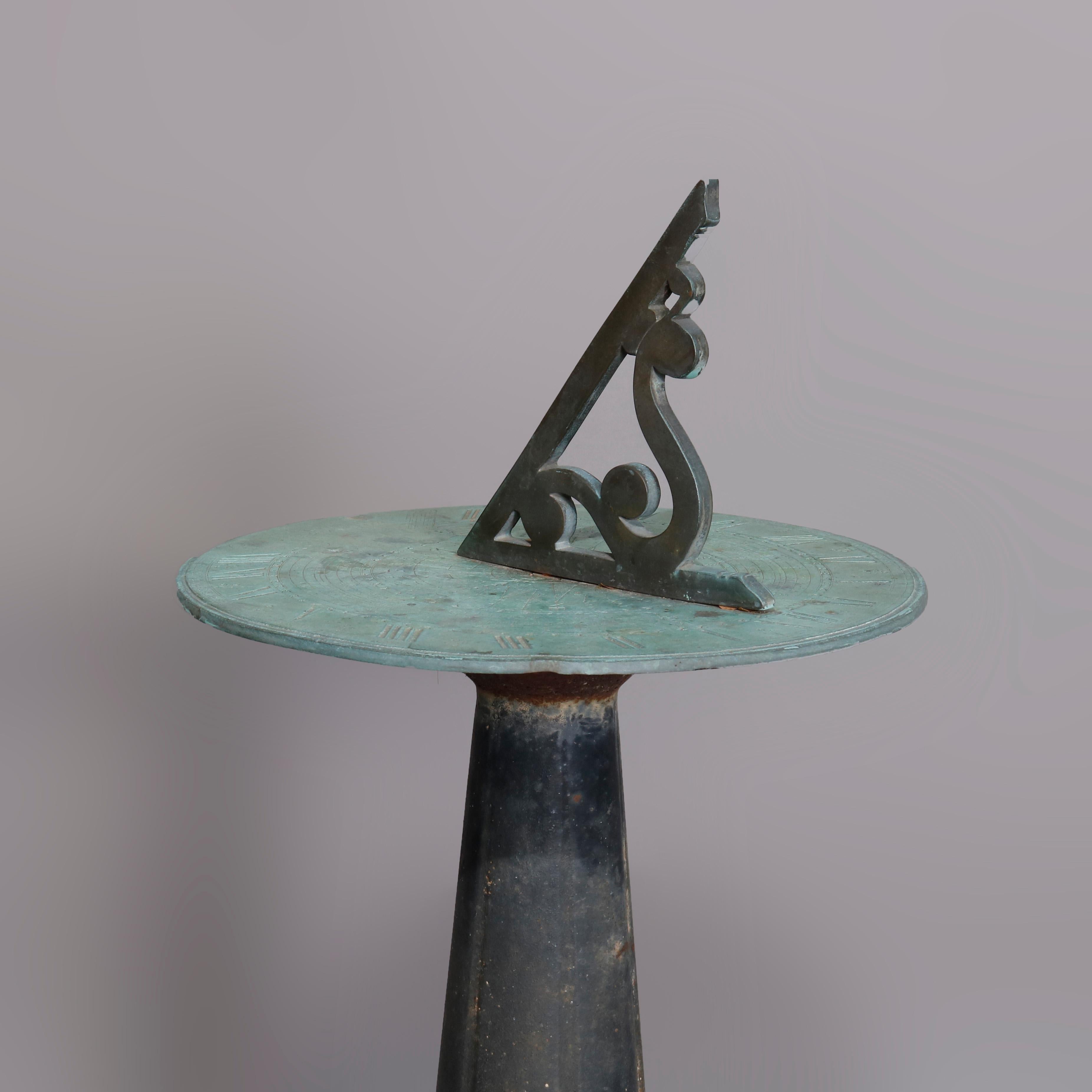 Antique English Bronze Richard Glynne Fecit Cast Iron Garden Sun Dial circa 1920 1