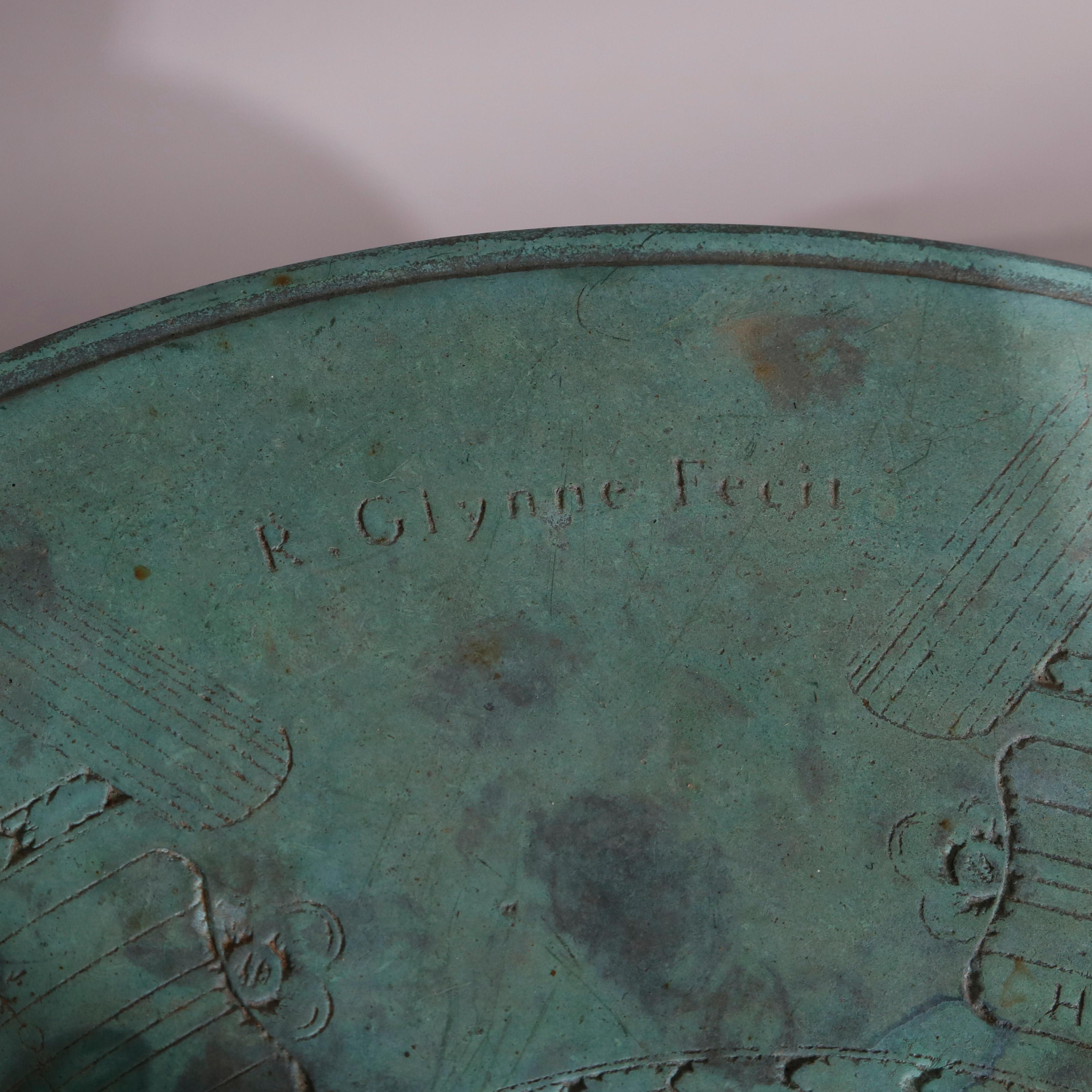 Antique English Bronze Richard Glynne Fecit Cast Iron Garden Sun Dial circa 1920 3