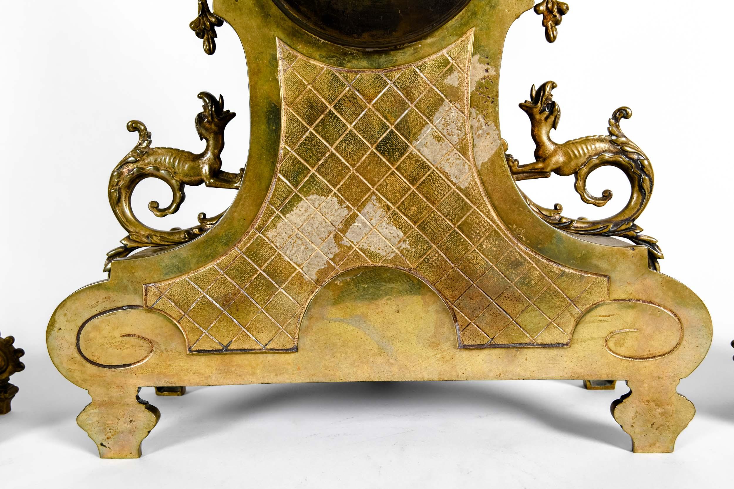 Antique English Bronze Three-Piece Clock Garniture Set 1