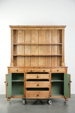 Antique English buffet cabinet from the 19th century made of pine wood