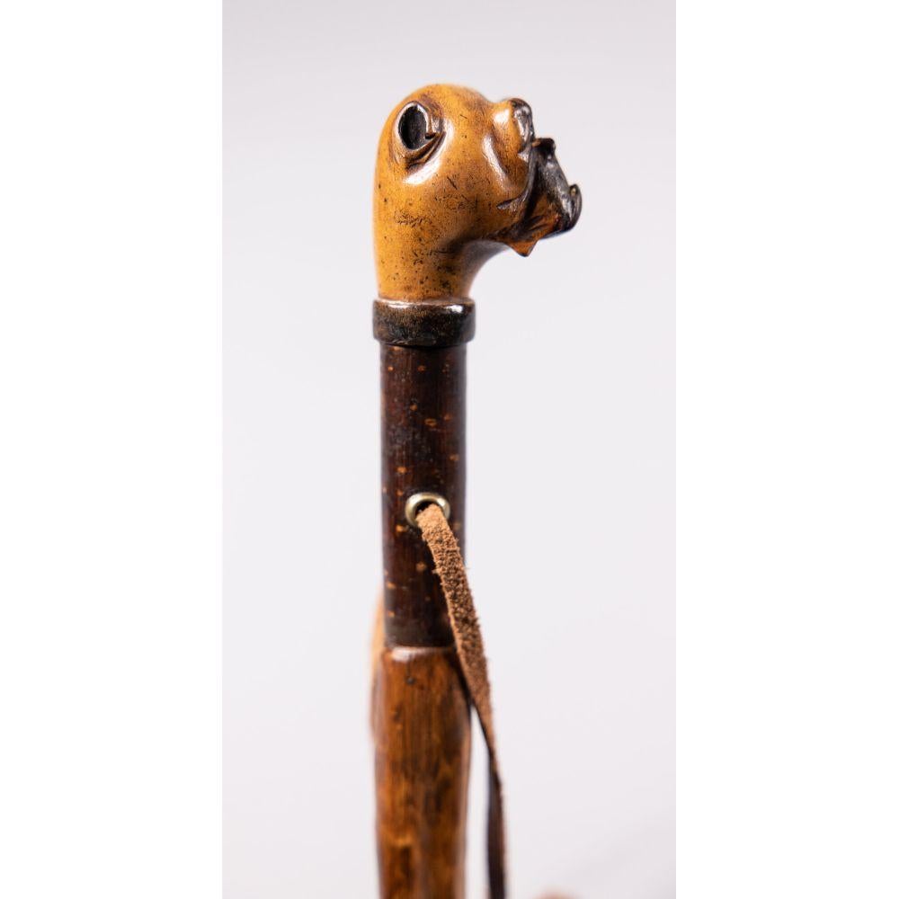 19th Century Antique English Bulldog Carved Walnut Walking Stick