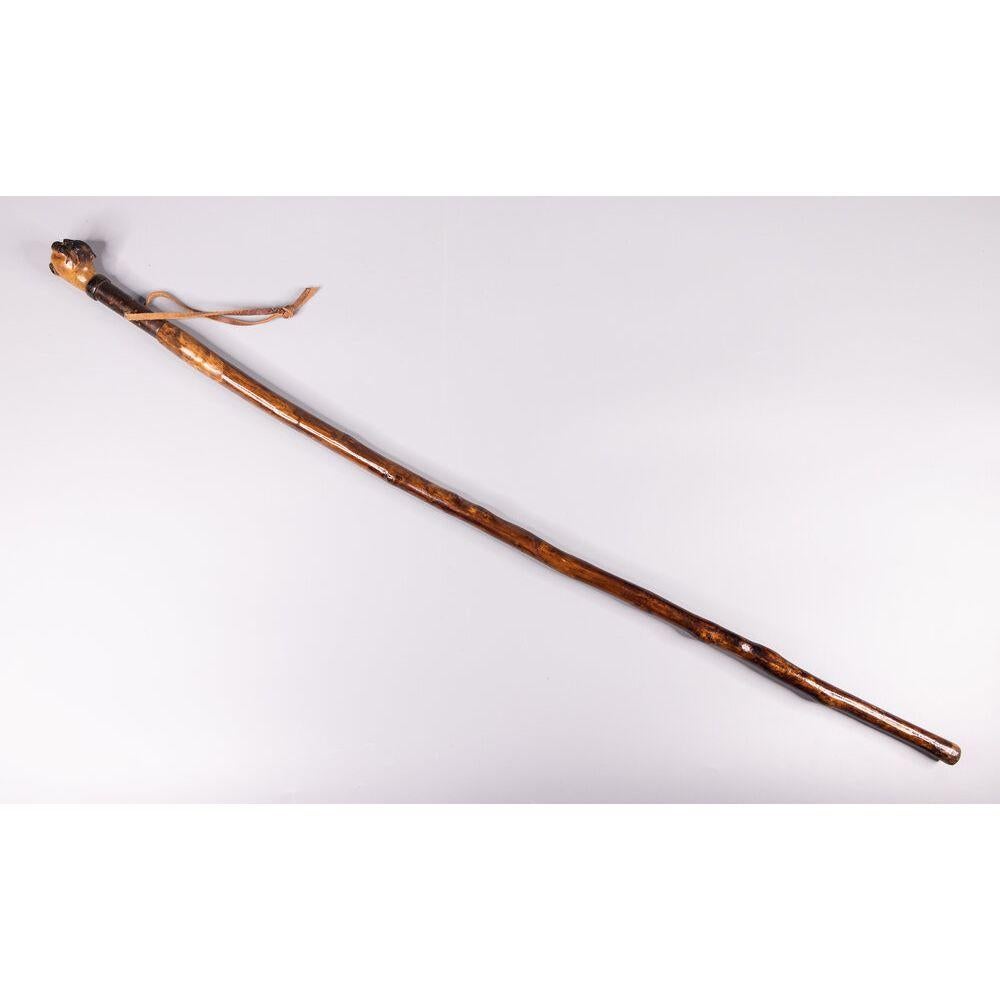 Antique English Bulldog Carved Walnut Walking Stick 2