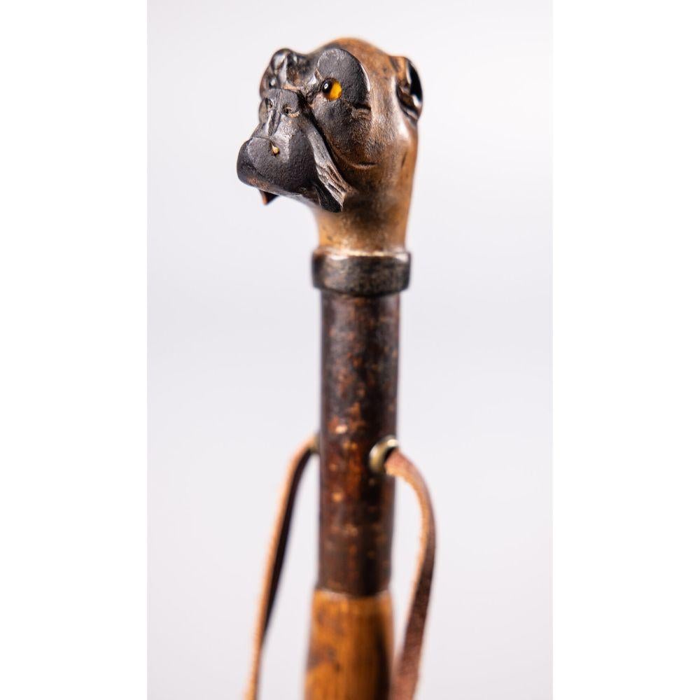 Antique English Bulldog Carved Walnut Walking Stick 3