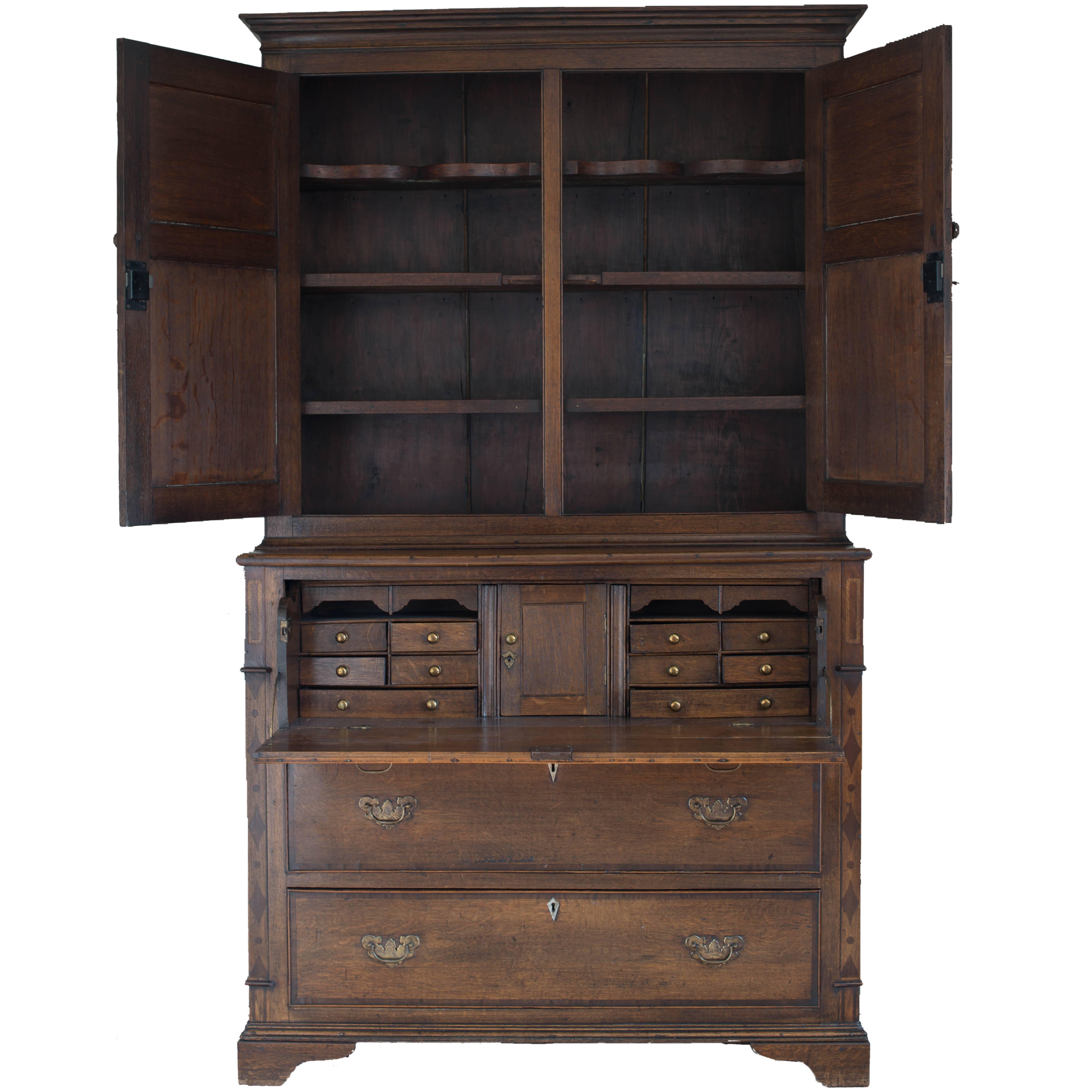Antique English Bureau Bookcase Oak George III, 1800