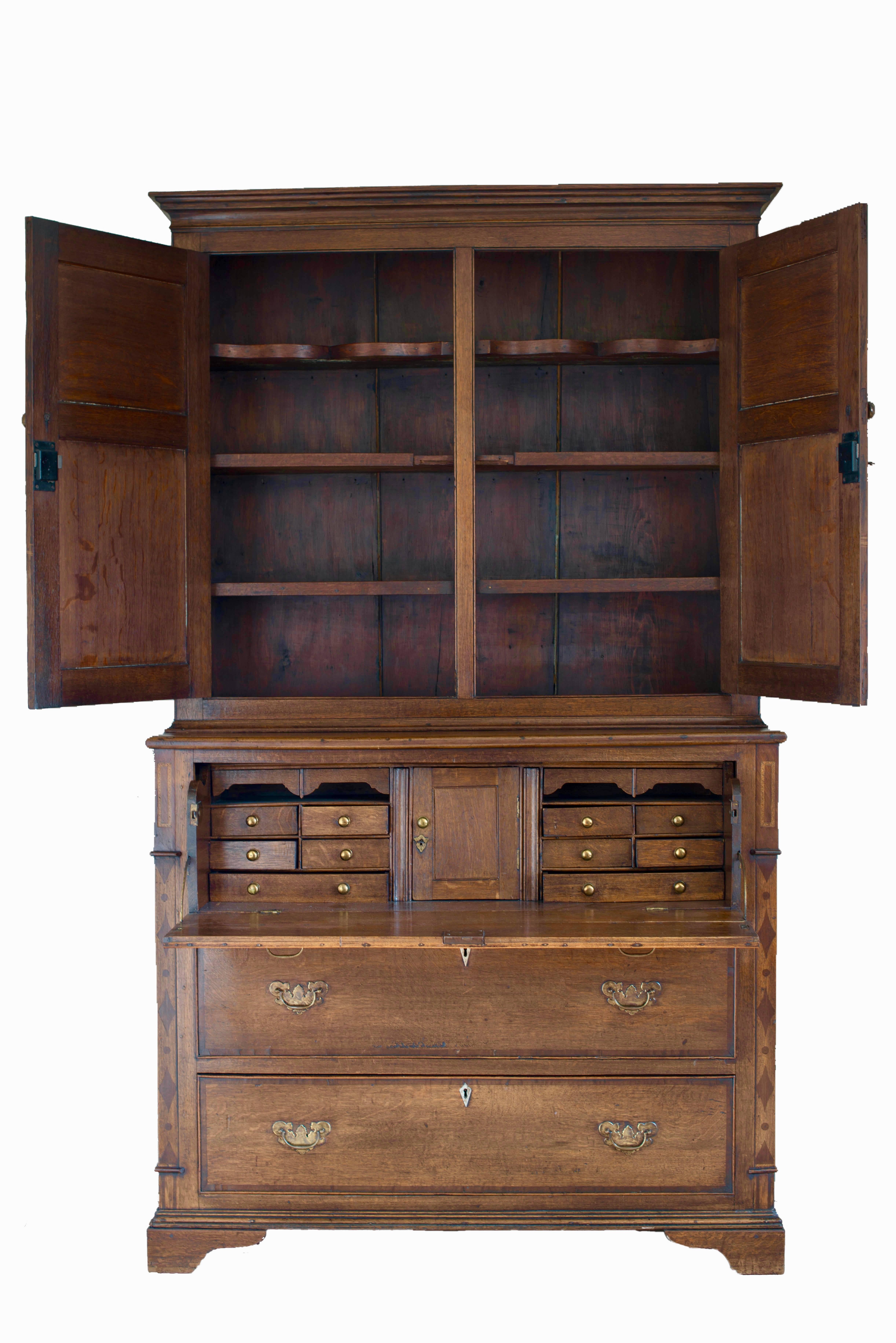 Veneer Antique English Bureau Bookcase Oak George III, 1800