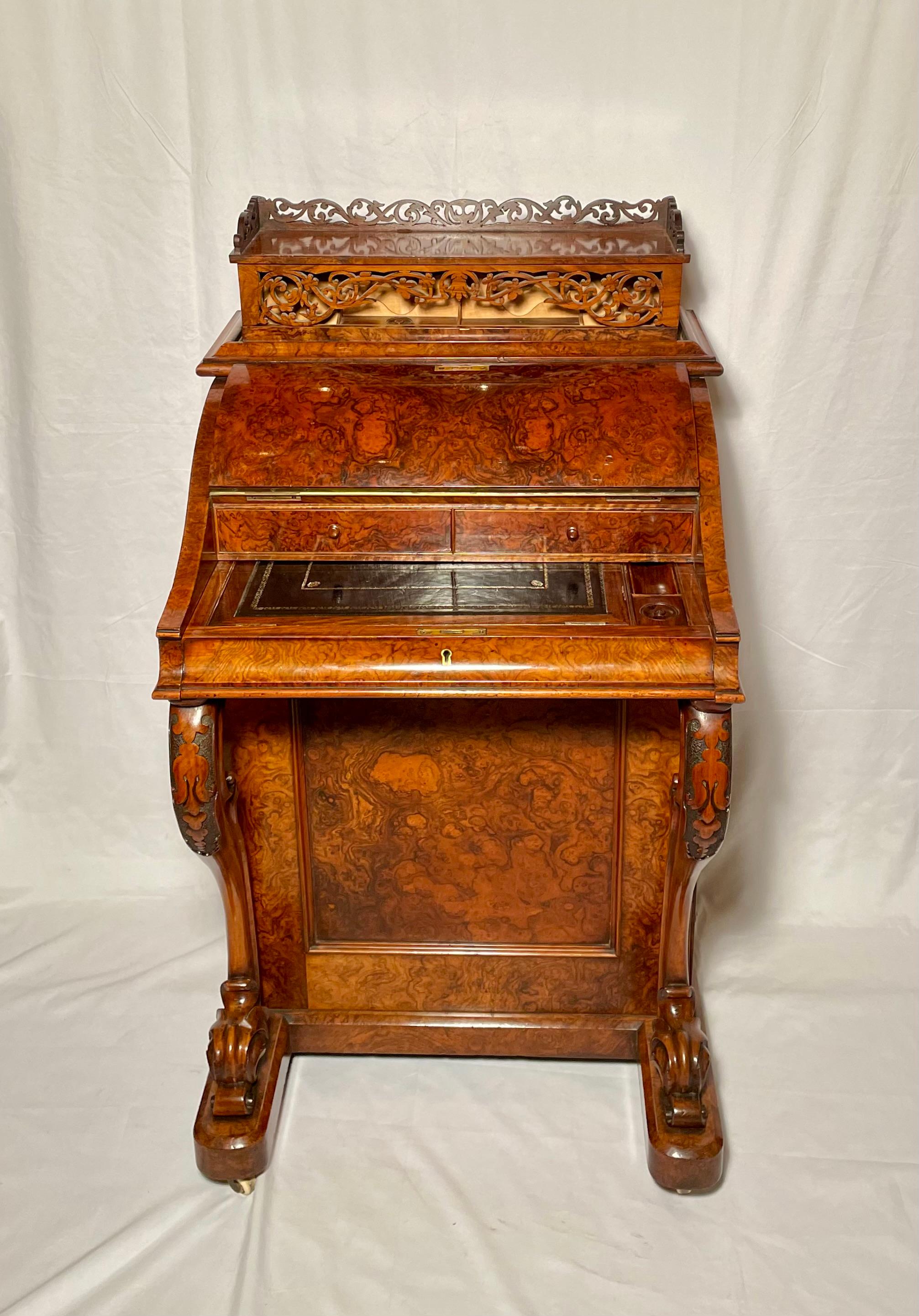 Antique English Burl Walnut Davenport Desk, circa 1880.