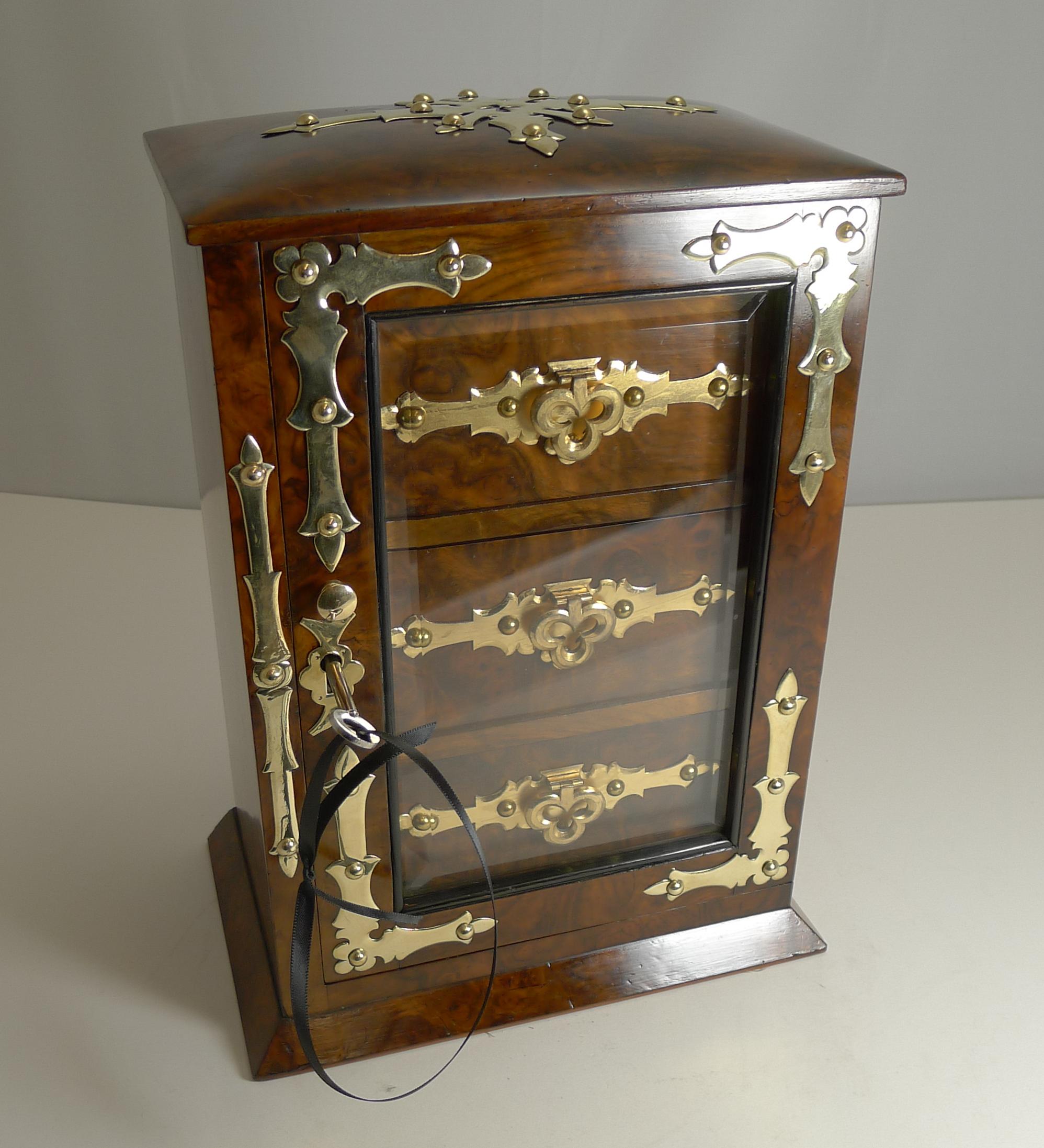 Antique English Burl Walnut Jewelry Cabinet / Box, circa 1880 4