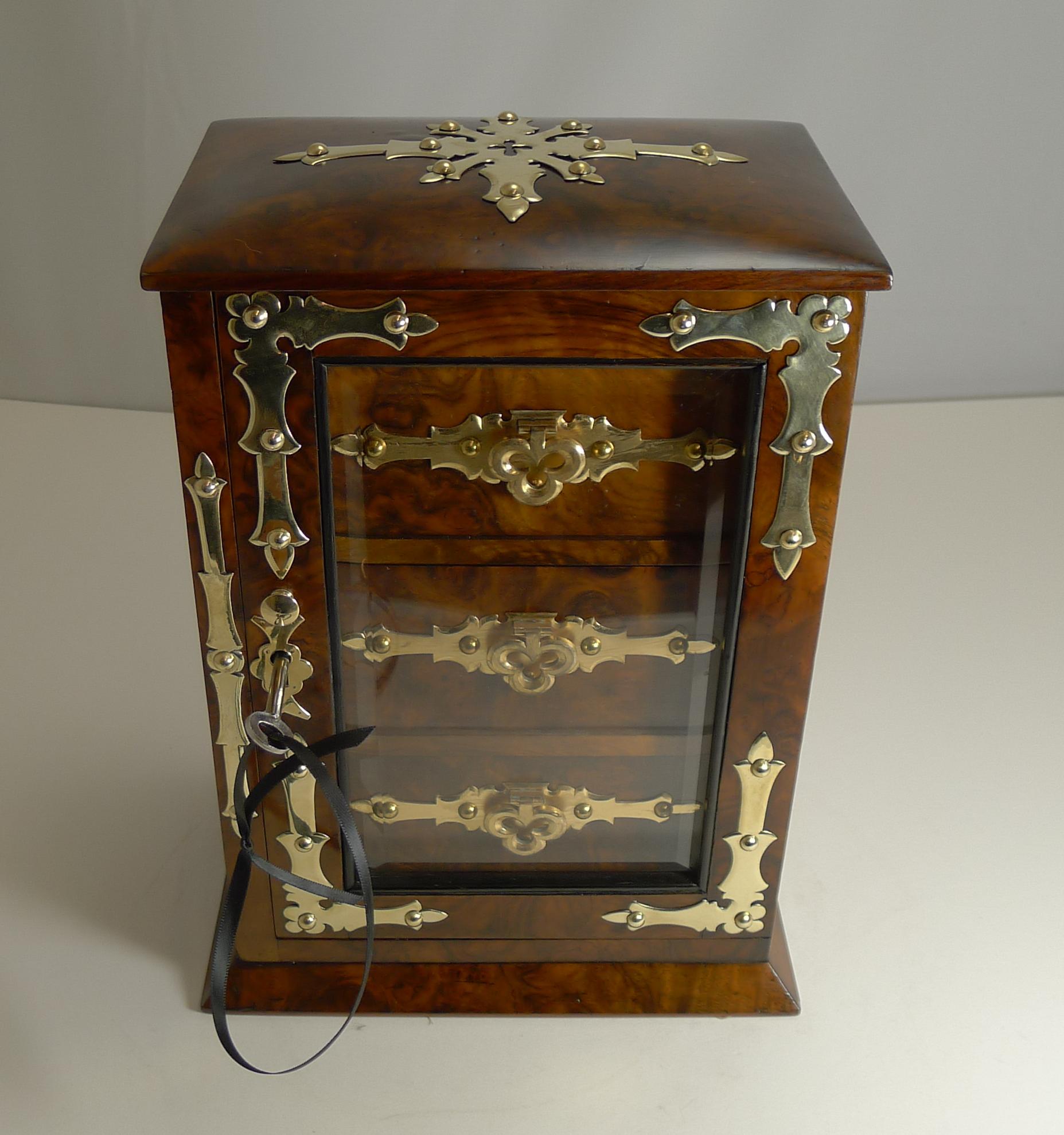 Antique English Burl Walnut Jewelry Cabinet / Box, circa 1880 5