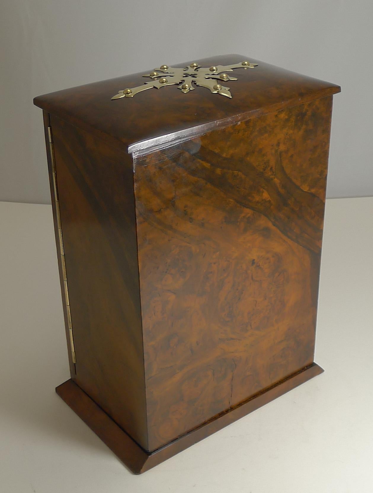 Gilt Antique English Burl Walnut Jewelry Cabinet / Box, circa 1880