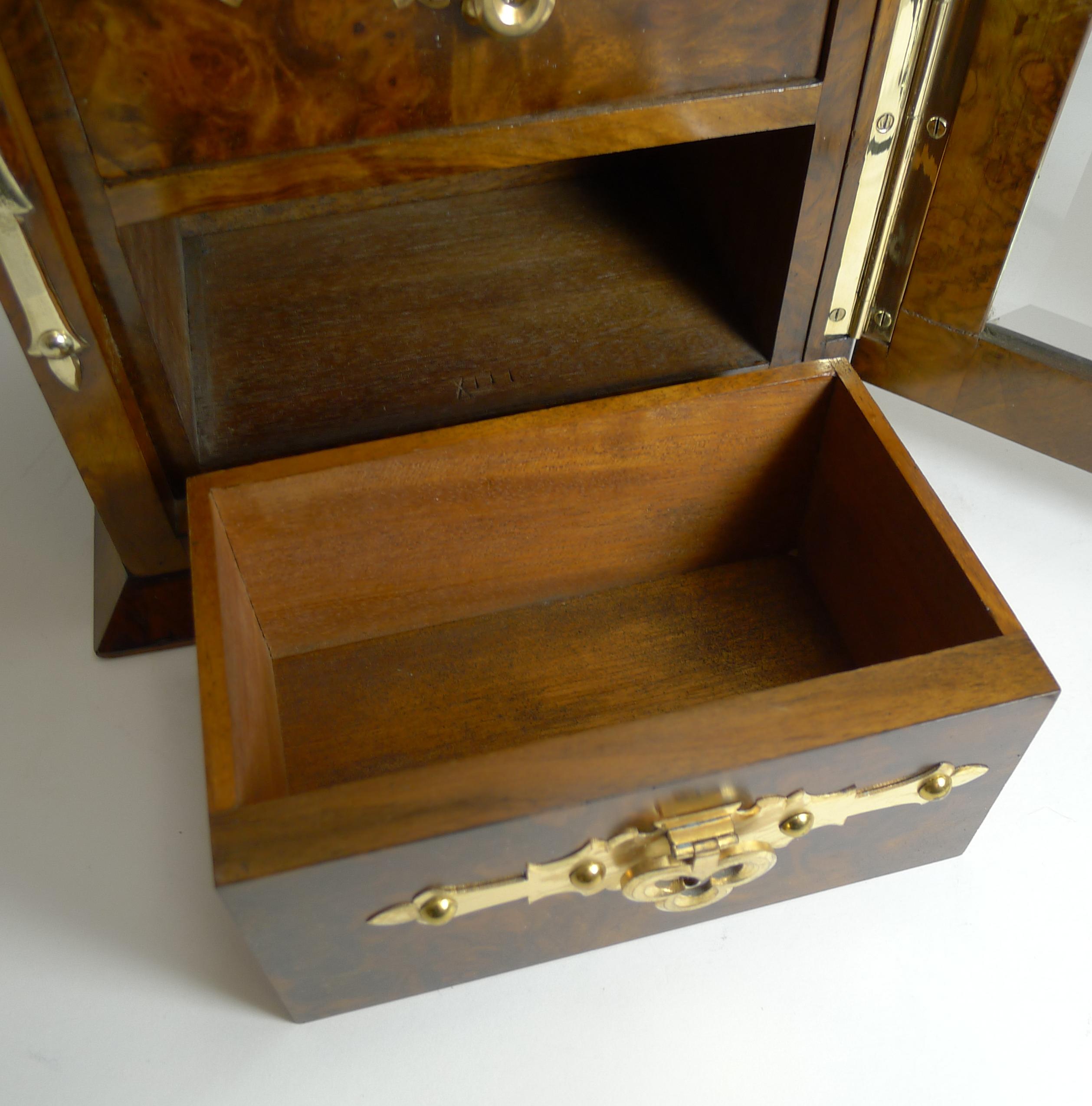 Antique English Burl Walnut Jewelry Cabinet / Box, circa 1880 2