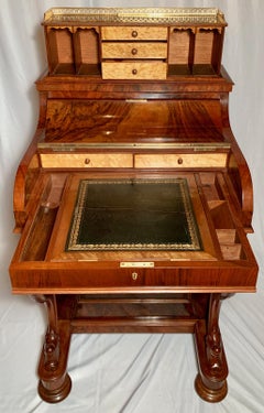 Antique English Burl Walnut Mechanical Davenport Desk, circa 1870