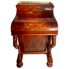 Antique English Burl Walnut Mechanical Davenport Desk, circa 1870