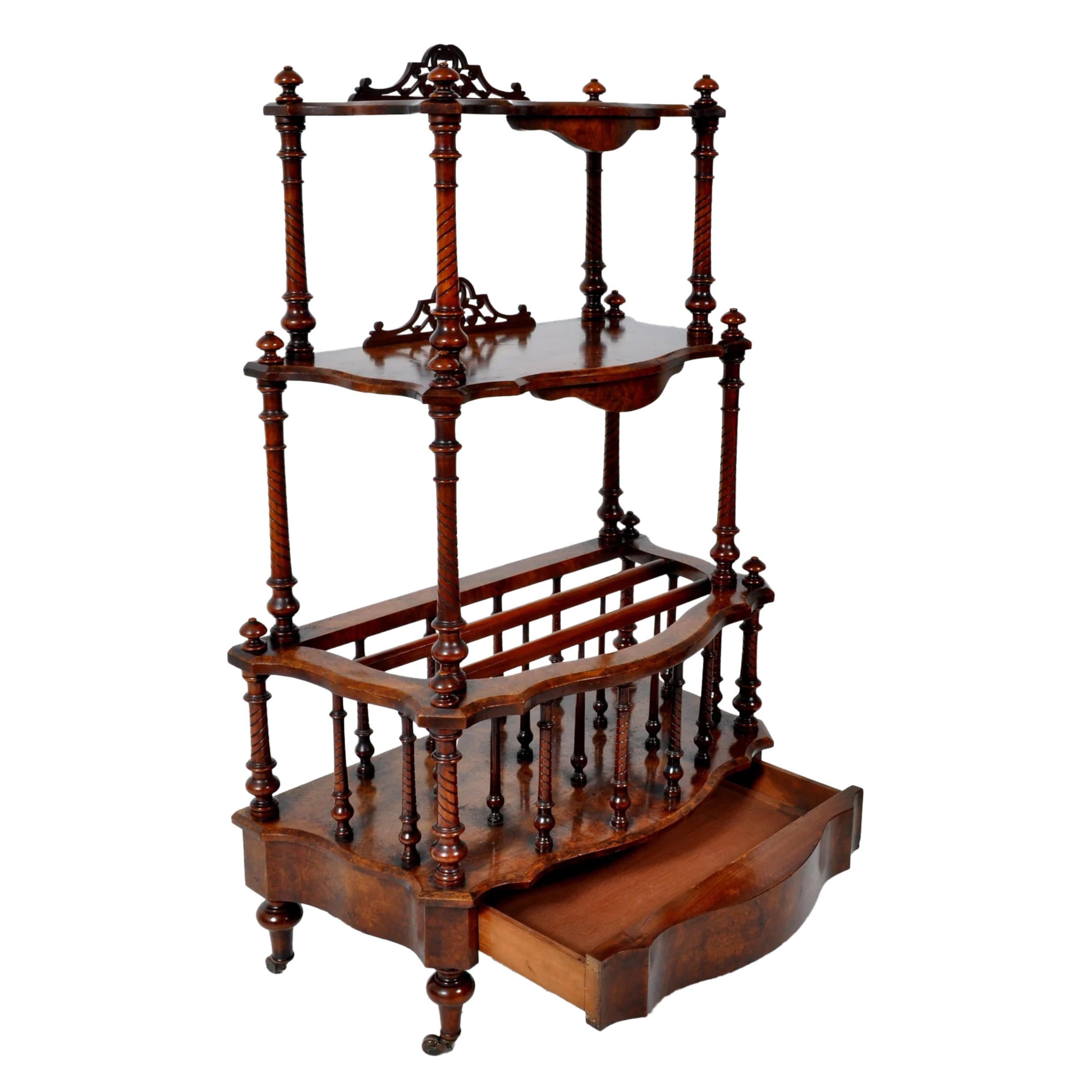 Antico legname inglese in radica di noce per la musica Canterbury Whatnot Etagere Stand 1880 in vendita 1