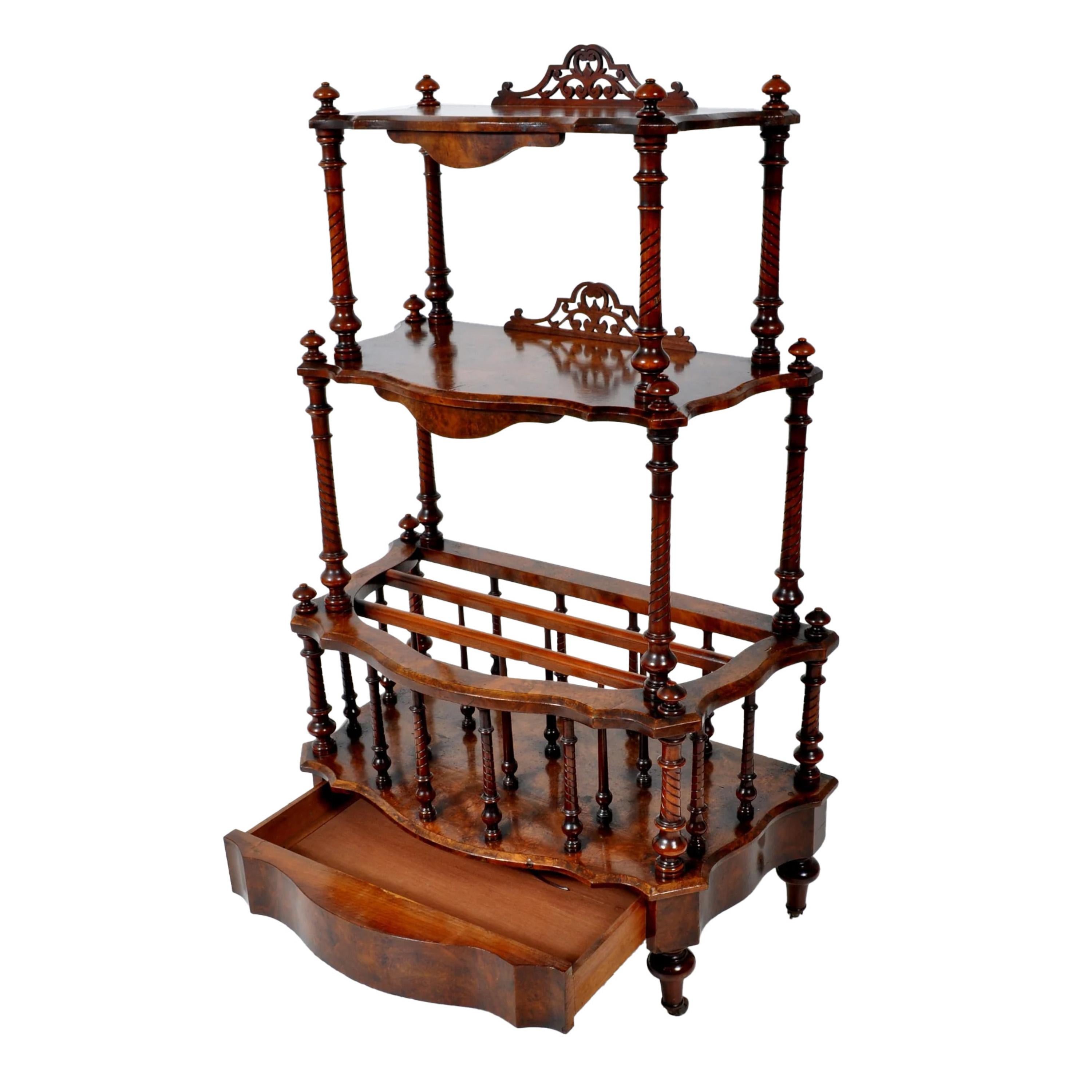 Antico legname inglese in radica di noce per la musica Canterbury Whatnot Etagere Stand 1880 in vendita 2
