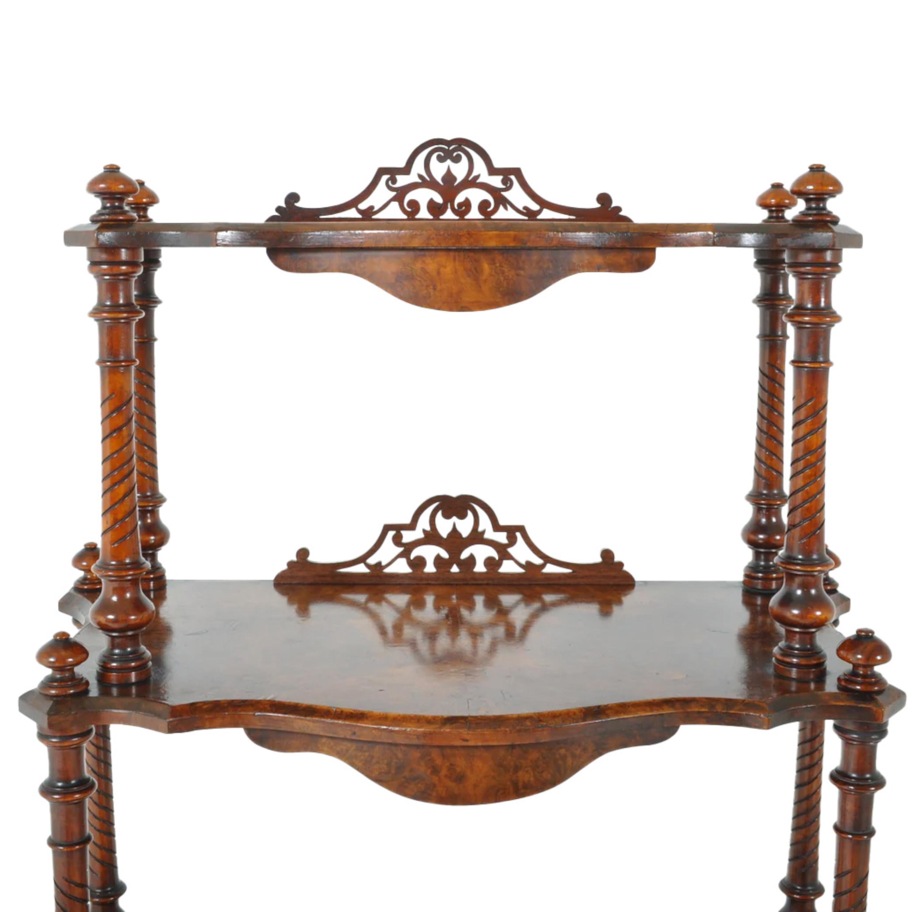 Antico legname inglese in radica di noce per la musica Canterbury Whatnot Etagere Stand 1880 in vendita 3