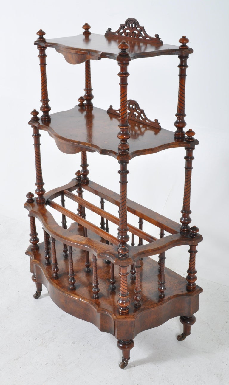 Antique English Burl Walnut Music Canterbury Whatnot Stand, circa 1870