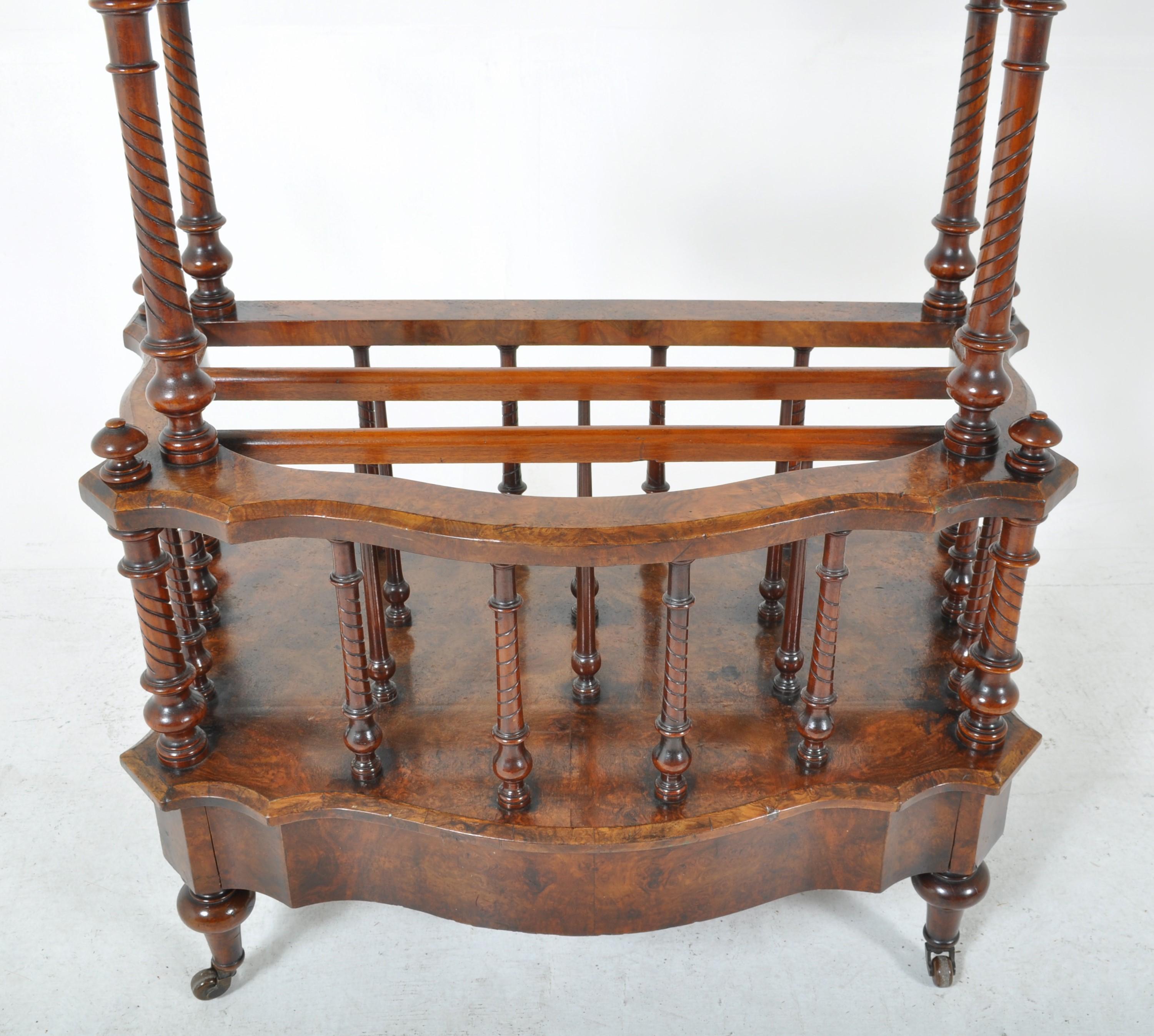 Late 19th Century Antique English Burl Walnut Music Canterbury Whatnot Stand, circa 1870 For Sale