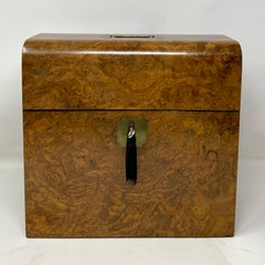 Antique English Burled Walnut and Crystal 2-Bottle Tantalus, Circa 1870-1880.