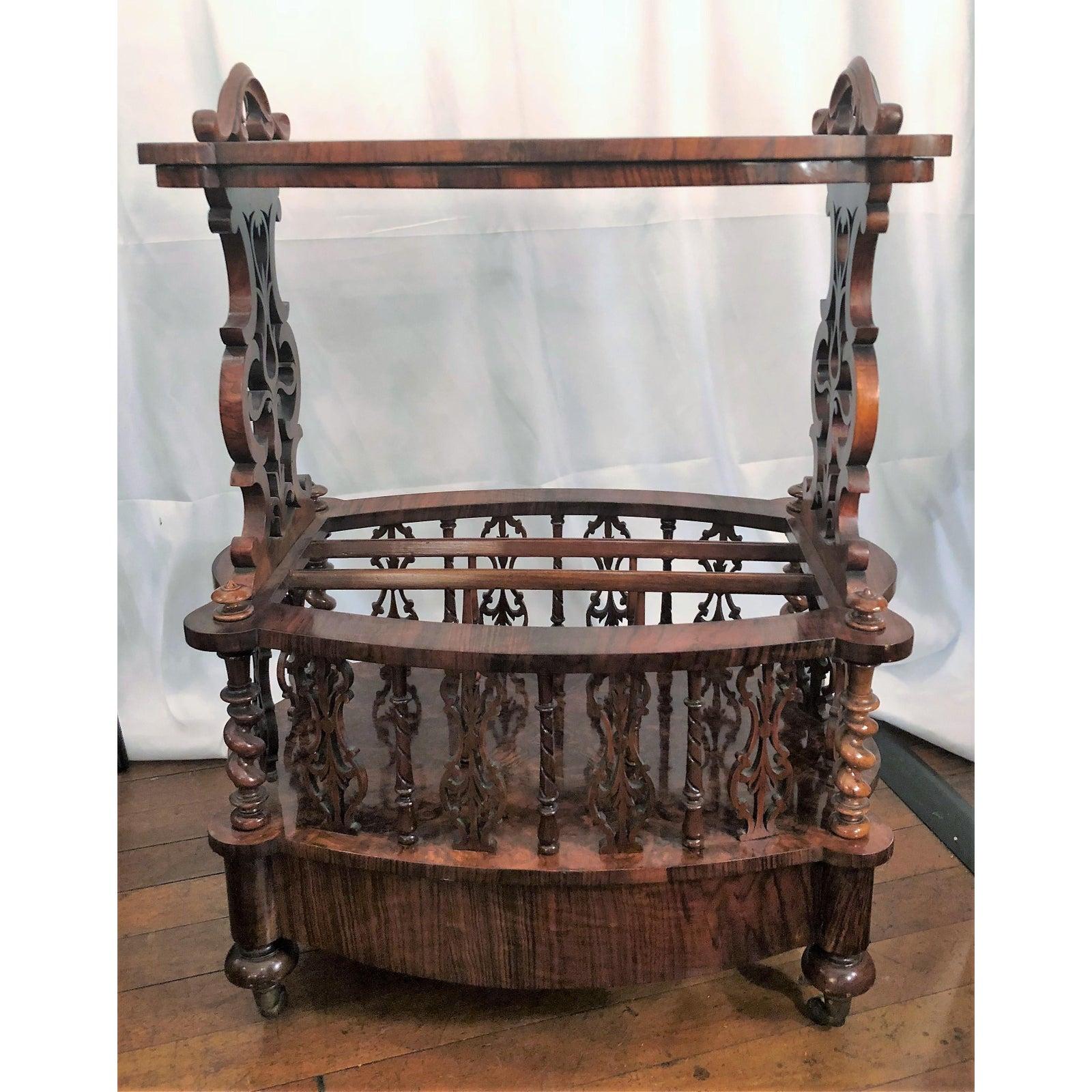 19th Century Antique English Burled Walnut Canterbury For Sale