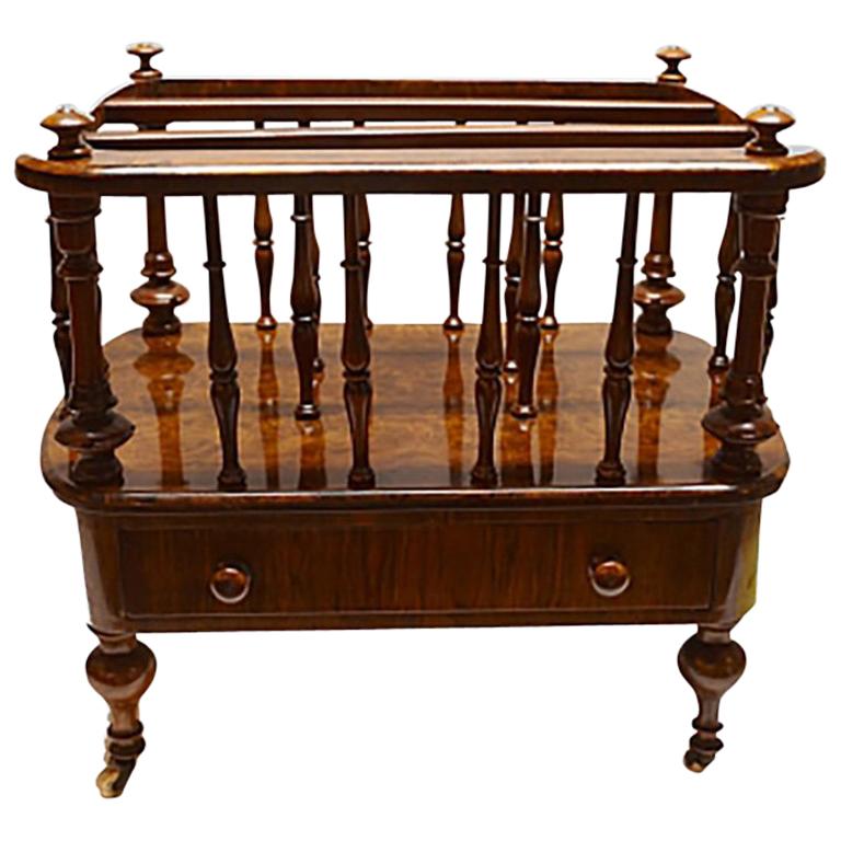 Antique English Burled Walnut Canterbury, circa 1850-1870