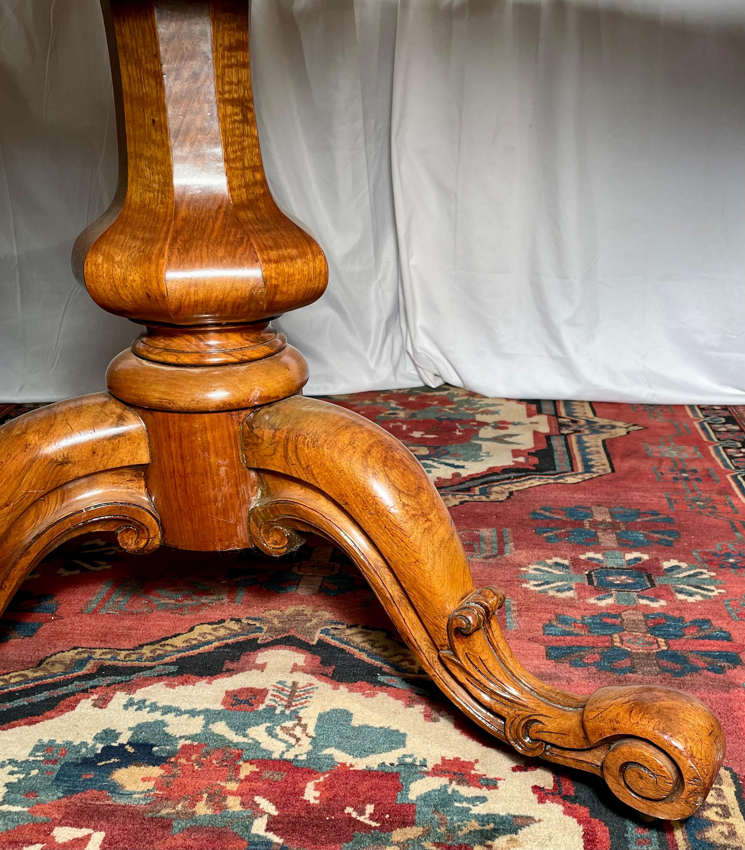 19th Century Antique English Burled Walnut Center Table, circa 1870 For Sale