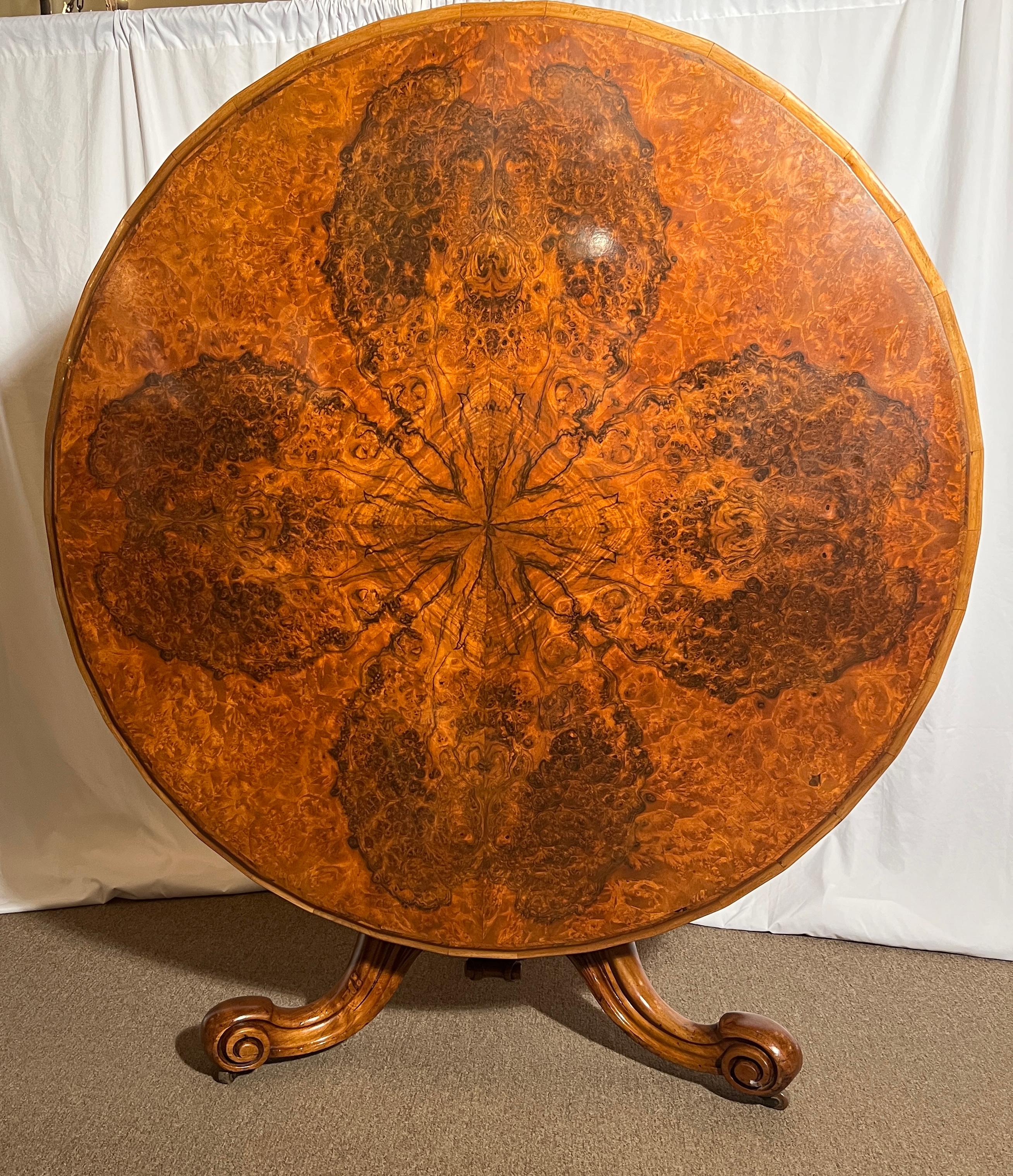 Antique English Burled Walnut Center Table, Circa 1890's. For Sale 1