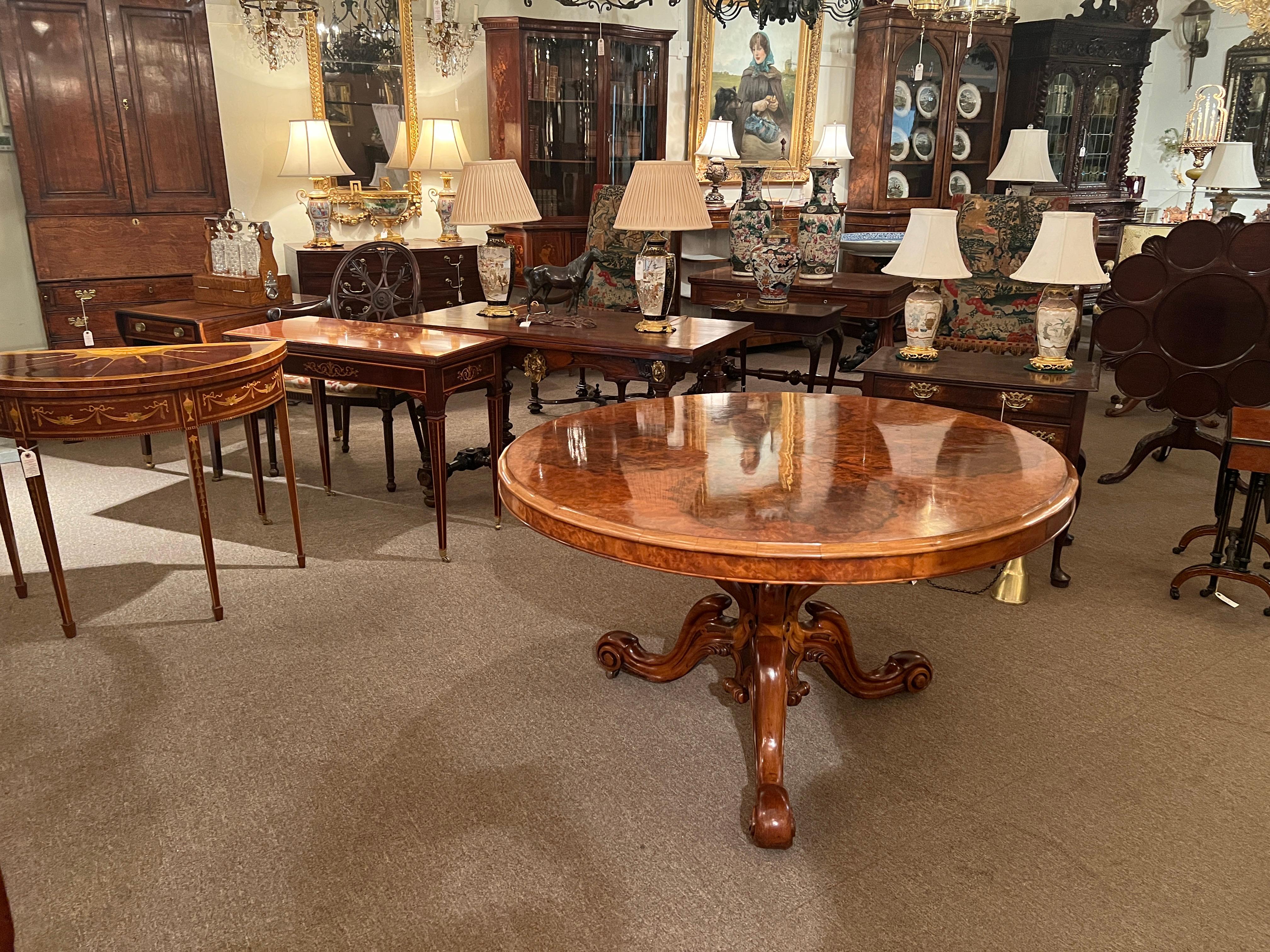 Antique English Burled Walnut Center Table, Circa 1890's. For Sale 4