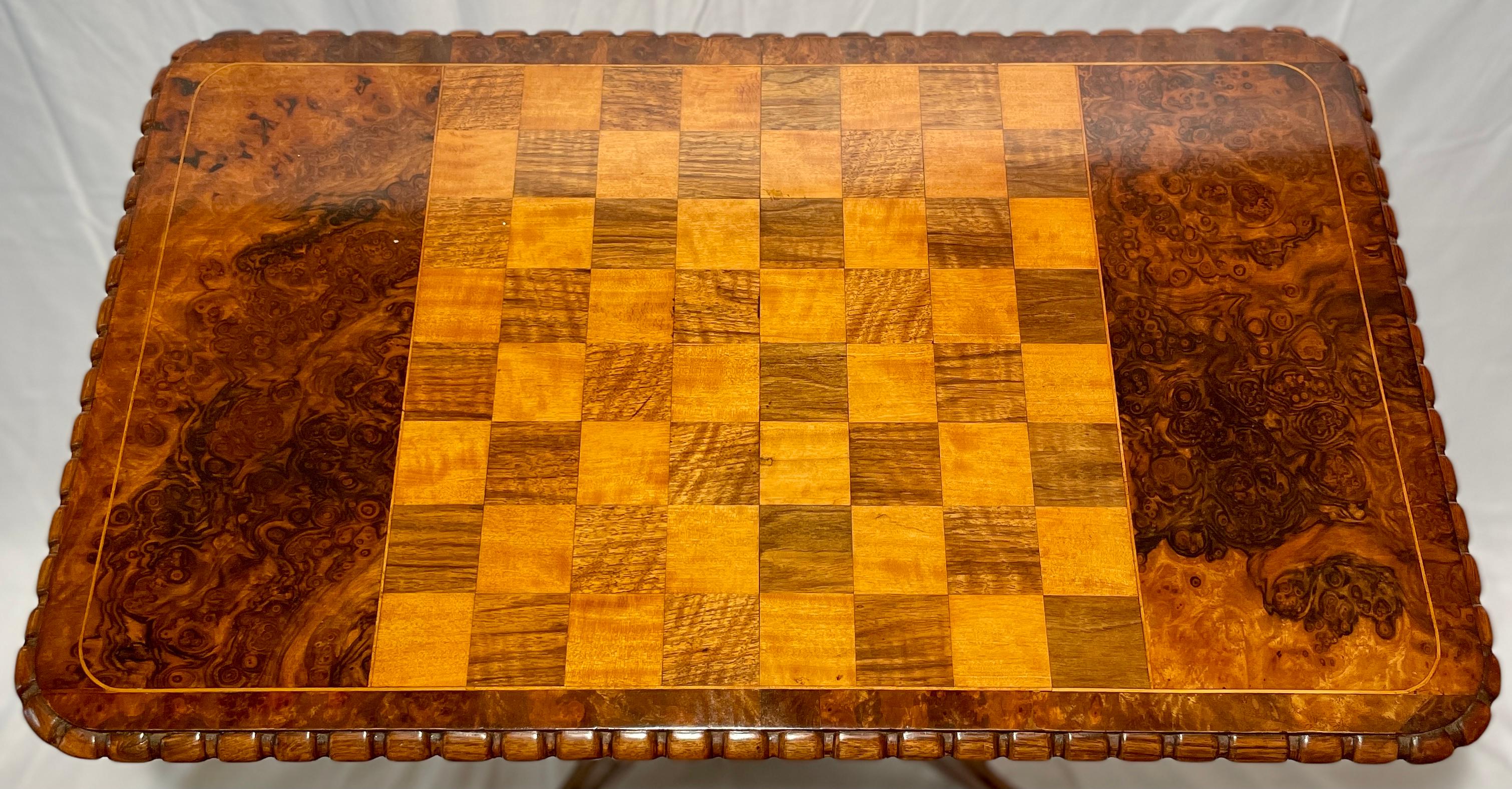 Antique English Burled Walnut Chess Table, Circa 1870. In Good Condition In New Orleans, LA