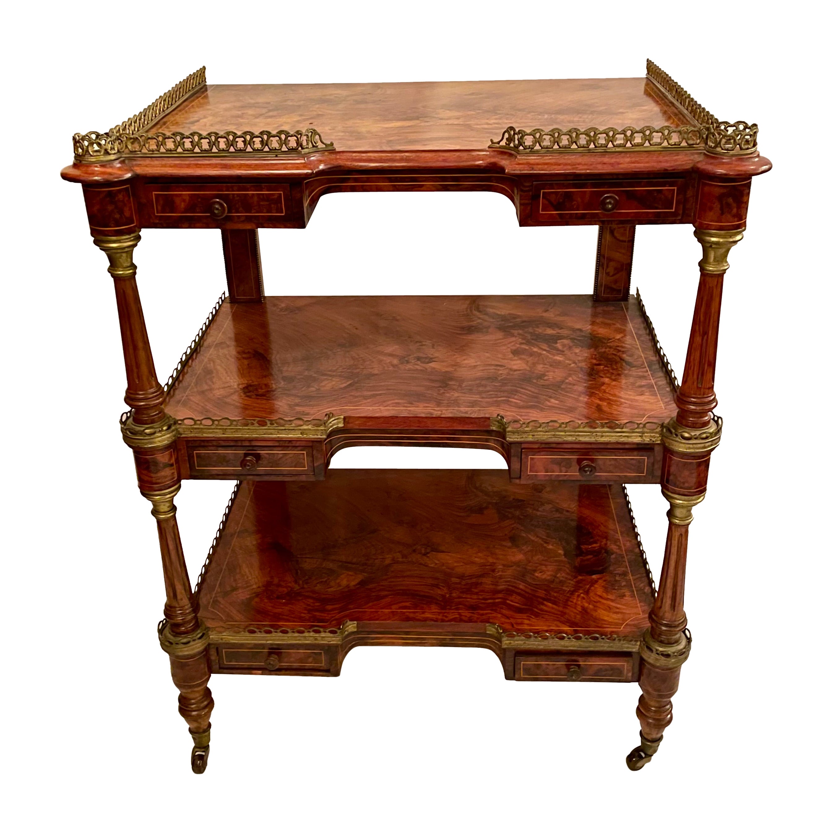 Antique English Burled Walnut Etagere, Circa 1870.