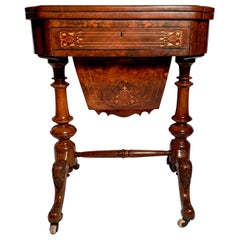 Antique English Burled Walnut Games Table, circa 1870