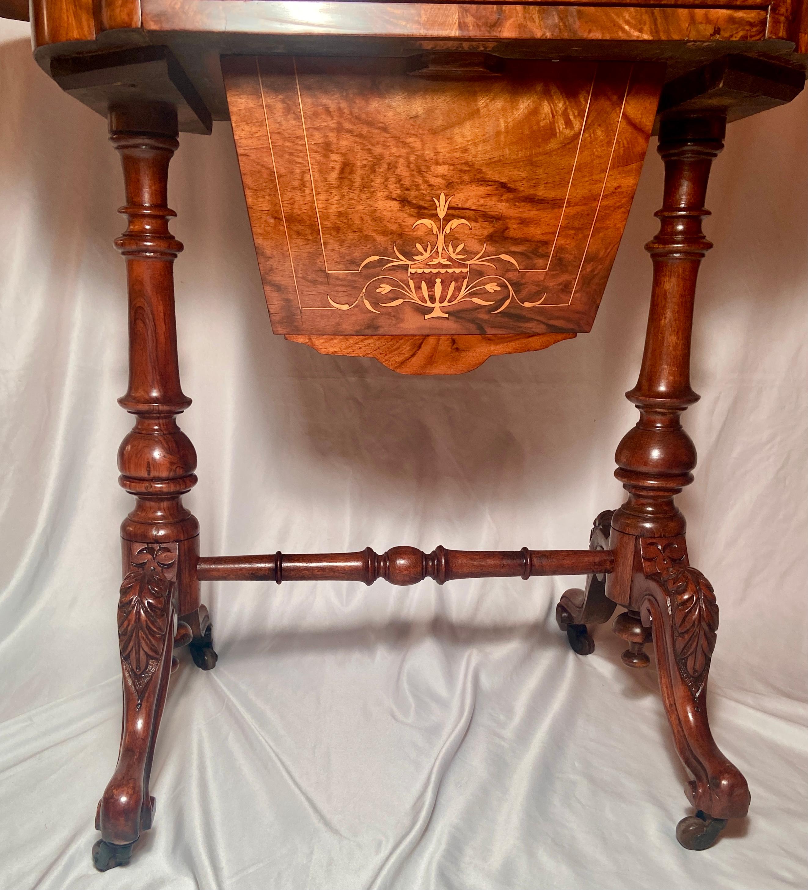19th Century Antique English Burled Walnut Games Table with Exotic Wood Inlay, Circa 1880s. 