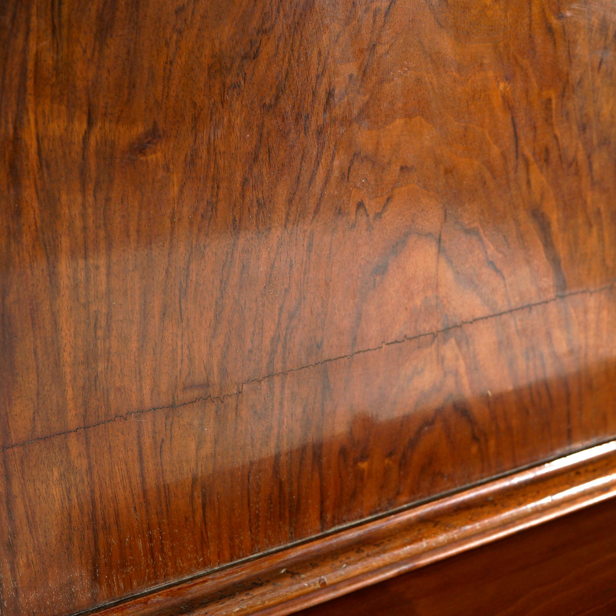 Antique English Burled Walnut & Mahogany Ladies Roll Top Desk Circa 1890 For Sale 11