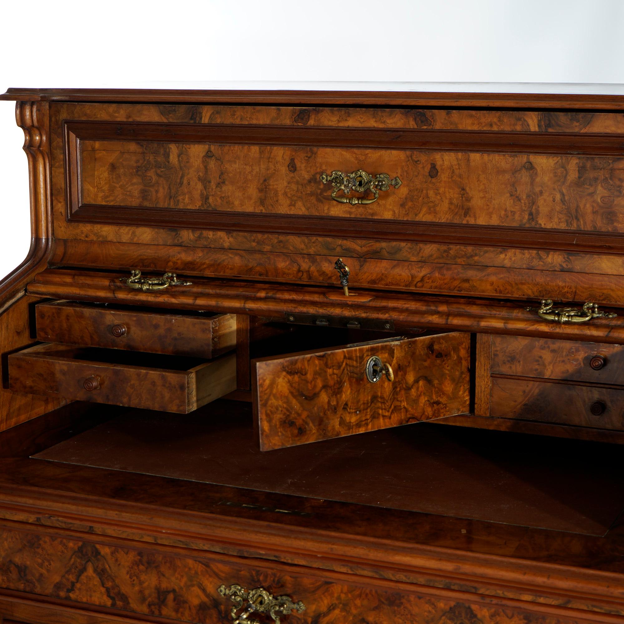 19th Century Antique English Burled Walnut & Mahogany Ladies Roll Top Desk Circa 1890 For Sale