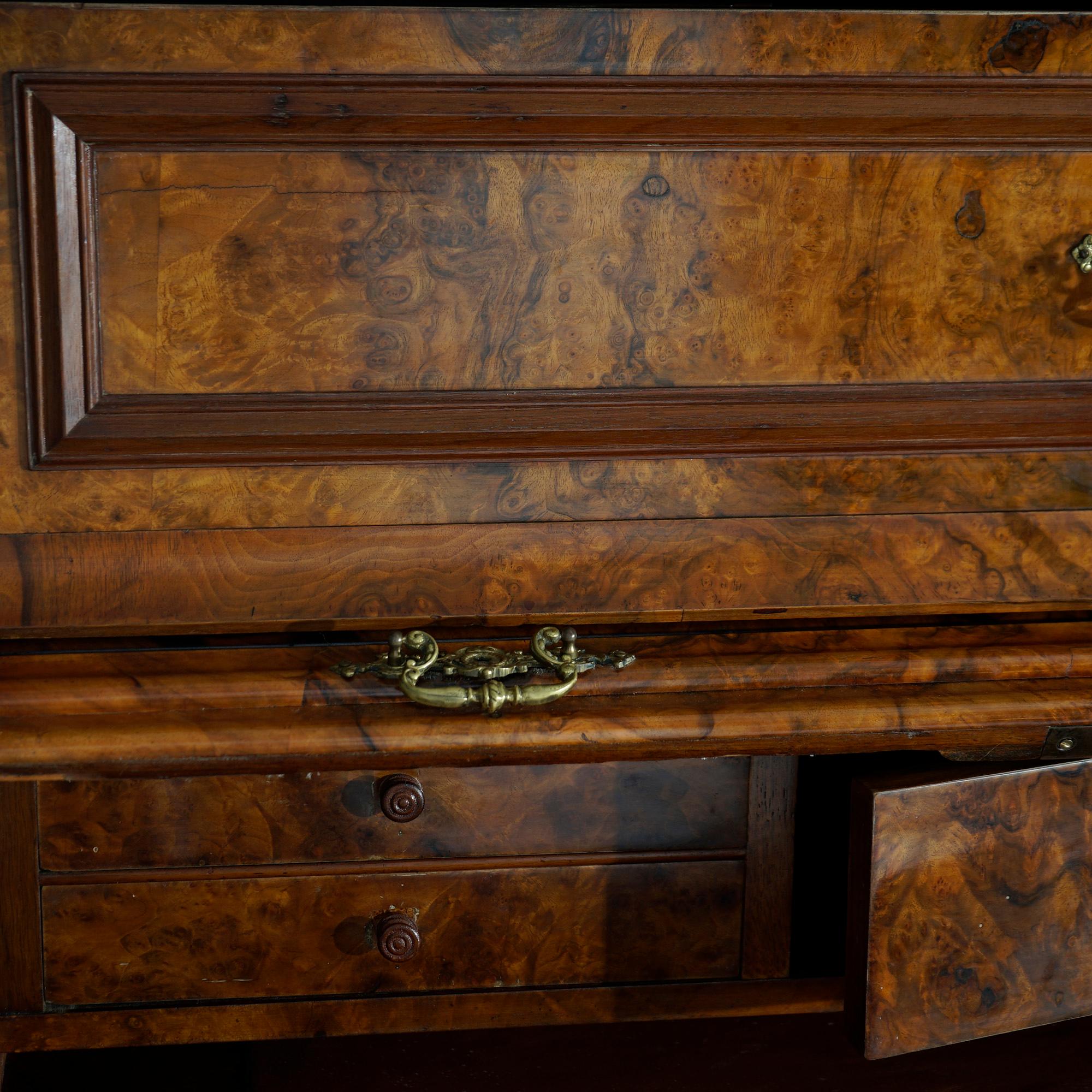 Antique English Burled Walnut & Mahogany Ladies Roll Top Desk Circa 1890 For Sale 1