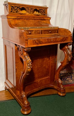 Antique English Burled Walnut Mechanical Davenport Desk, Circa 1860