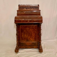 Antique English Burled Walnut Mechanical Davenport Desk, Circa 1880's.