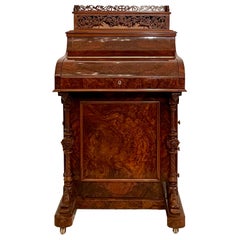 Antique English Burled Walnut Mechanical Davenport Desk, Circa 1880's.