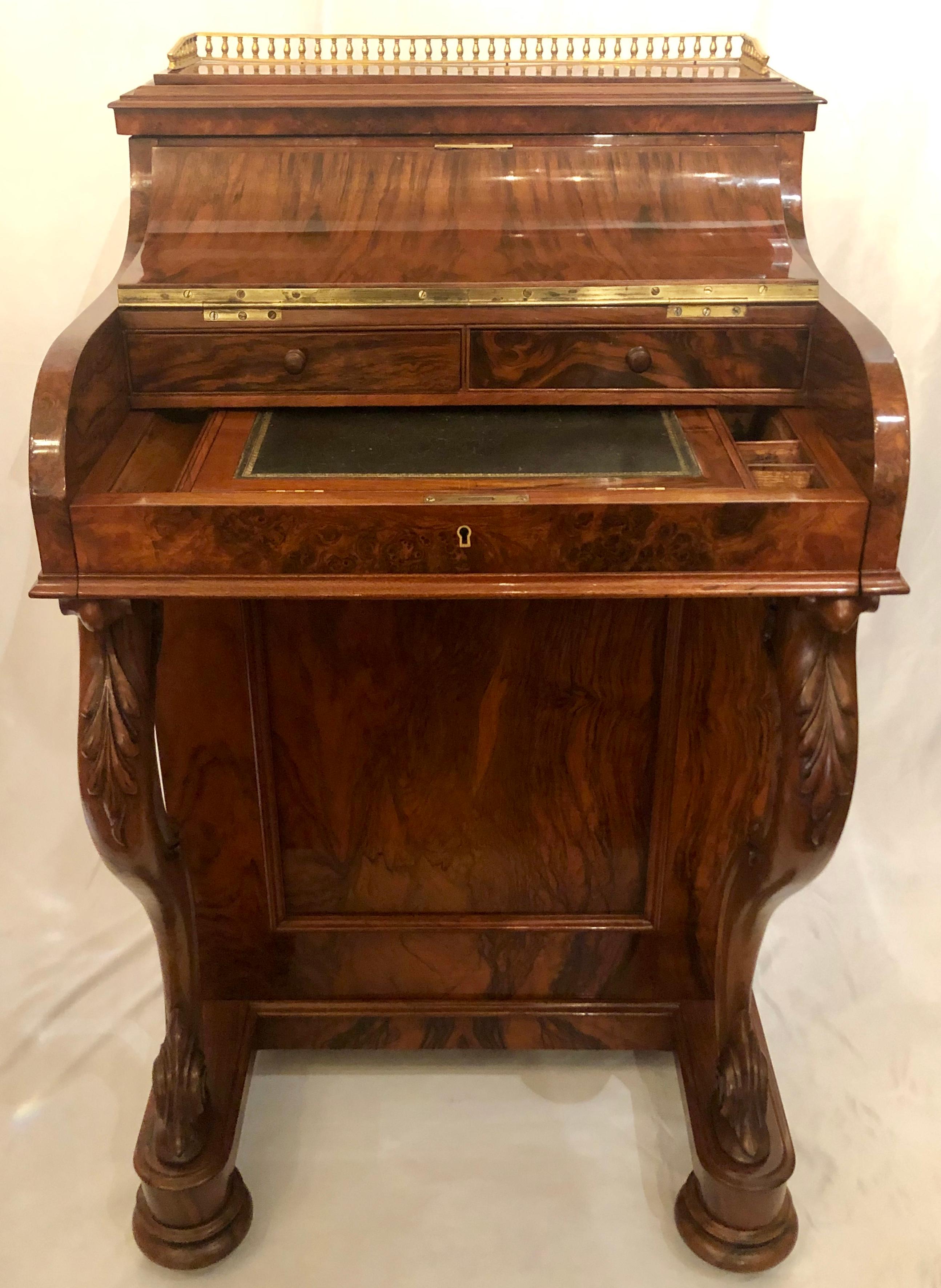19th Century Antique English Burled Walnut Mechanical Davenport Desk