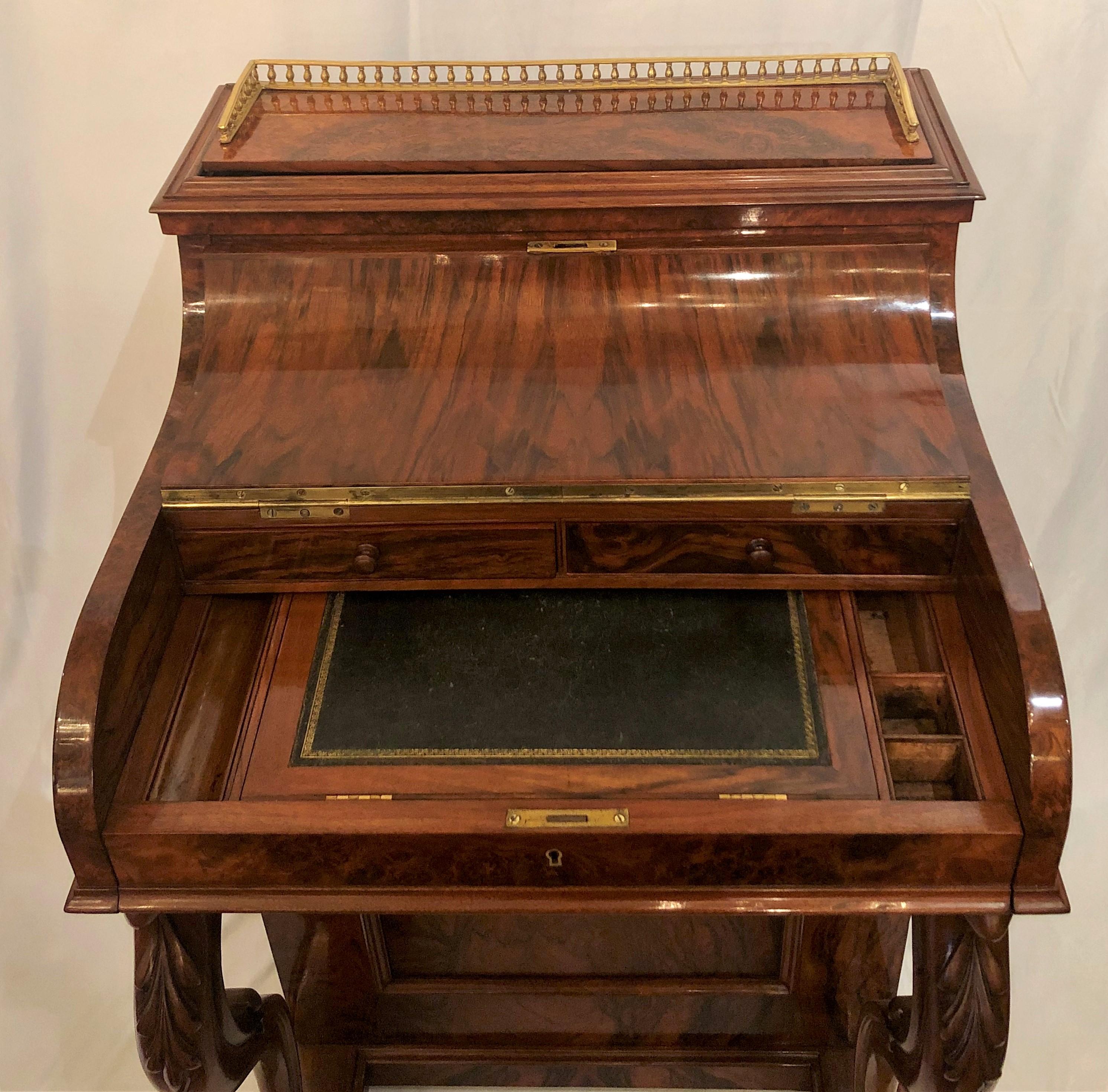 Antique English Burled Walnut Mechanical Davenport Desk 1