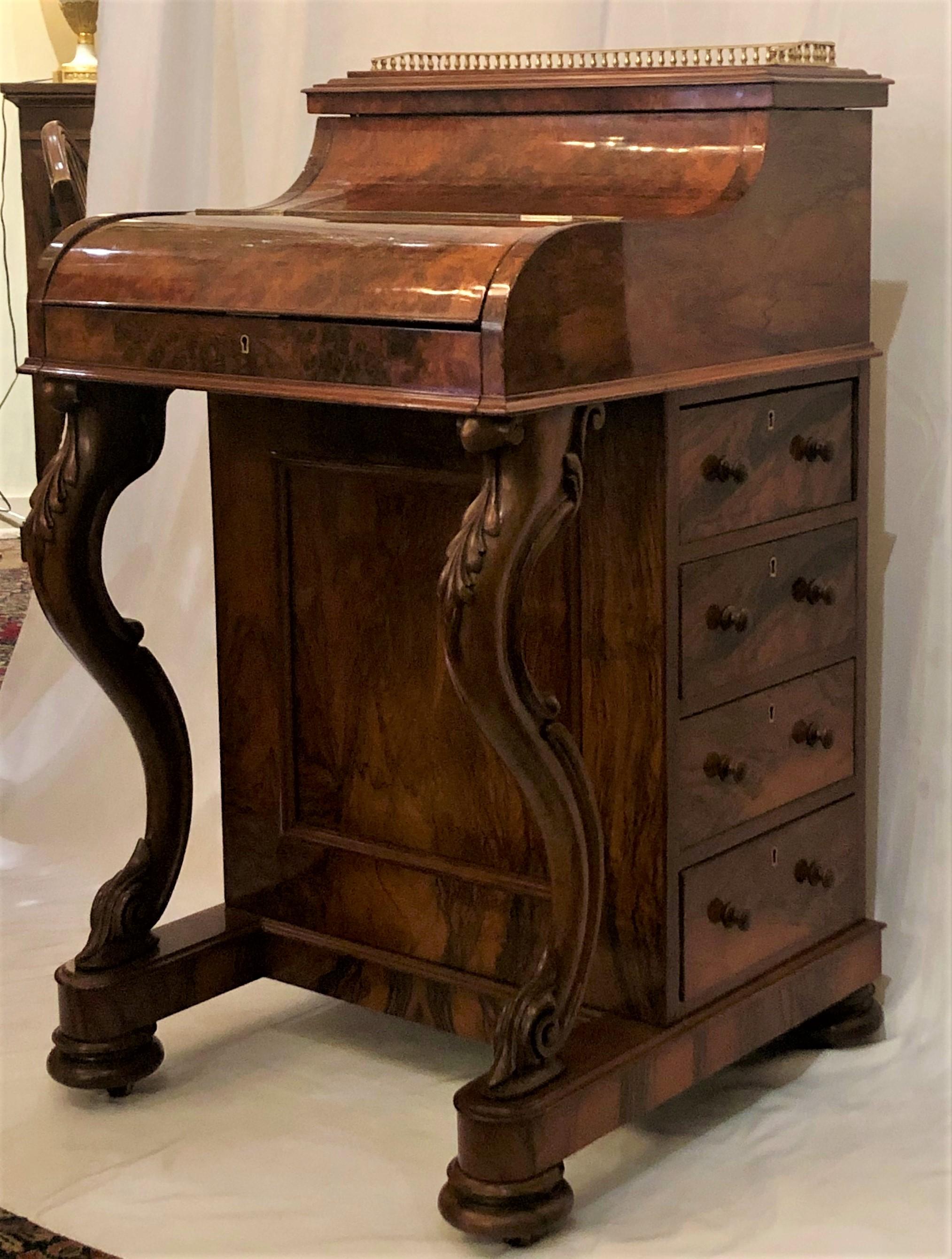 Antique English Burled Walnut Mechanical Davenport Desk 3