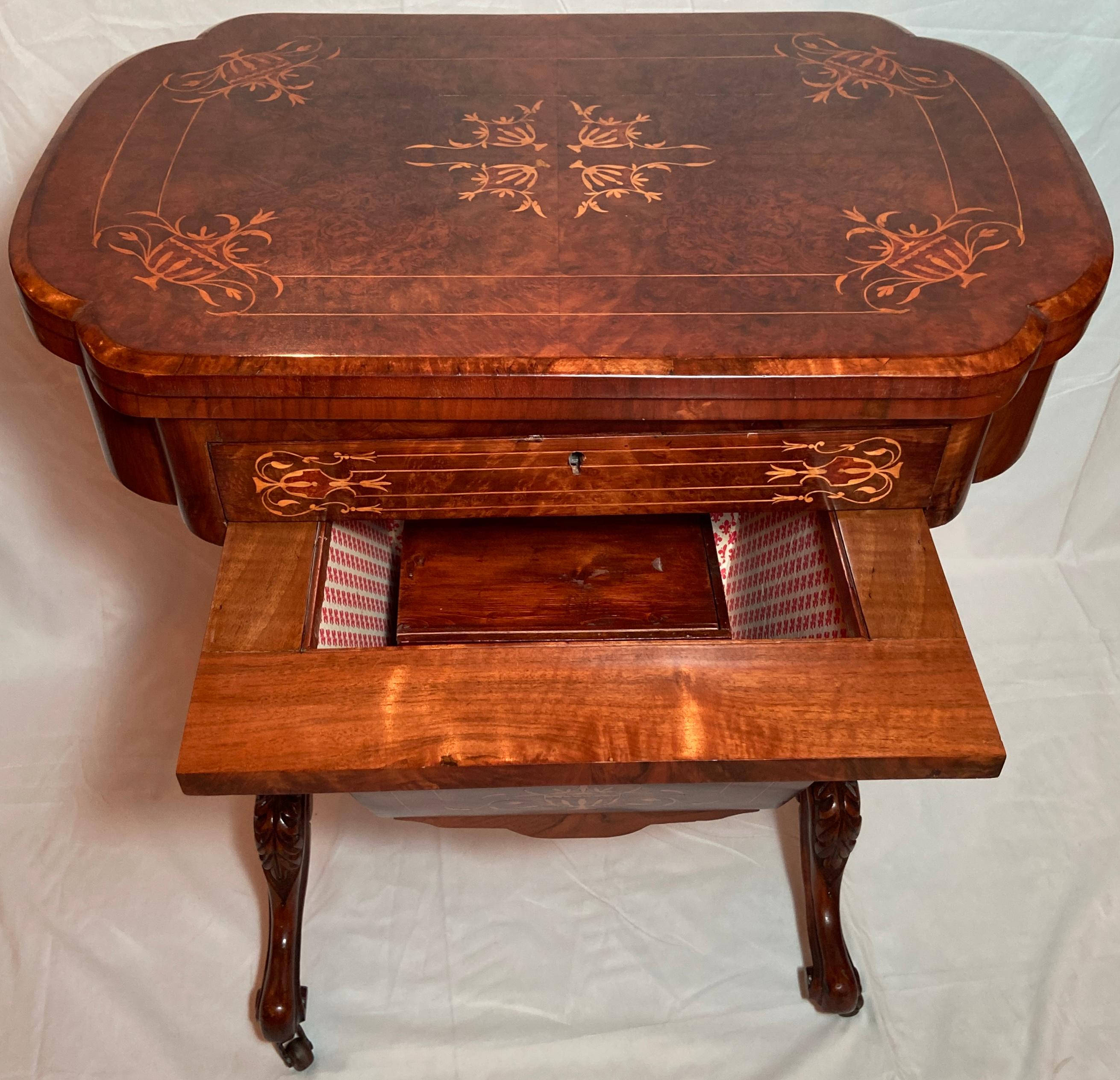 Antique English Burled Walnut Satinwood Inlaid Games Table, Circa 1865-1885 1