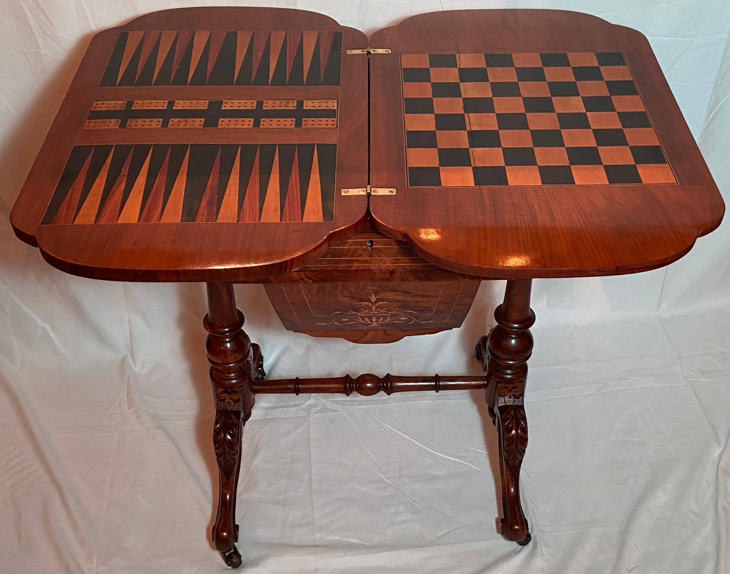 Antique English Burled Walnut Satinwood Inlaid Games Table, Circa 1865-1885 2