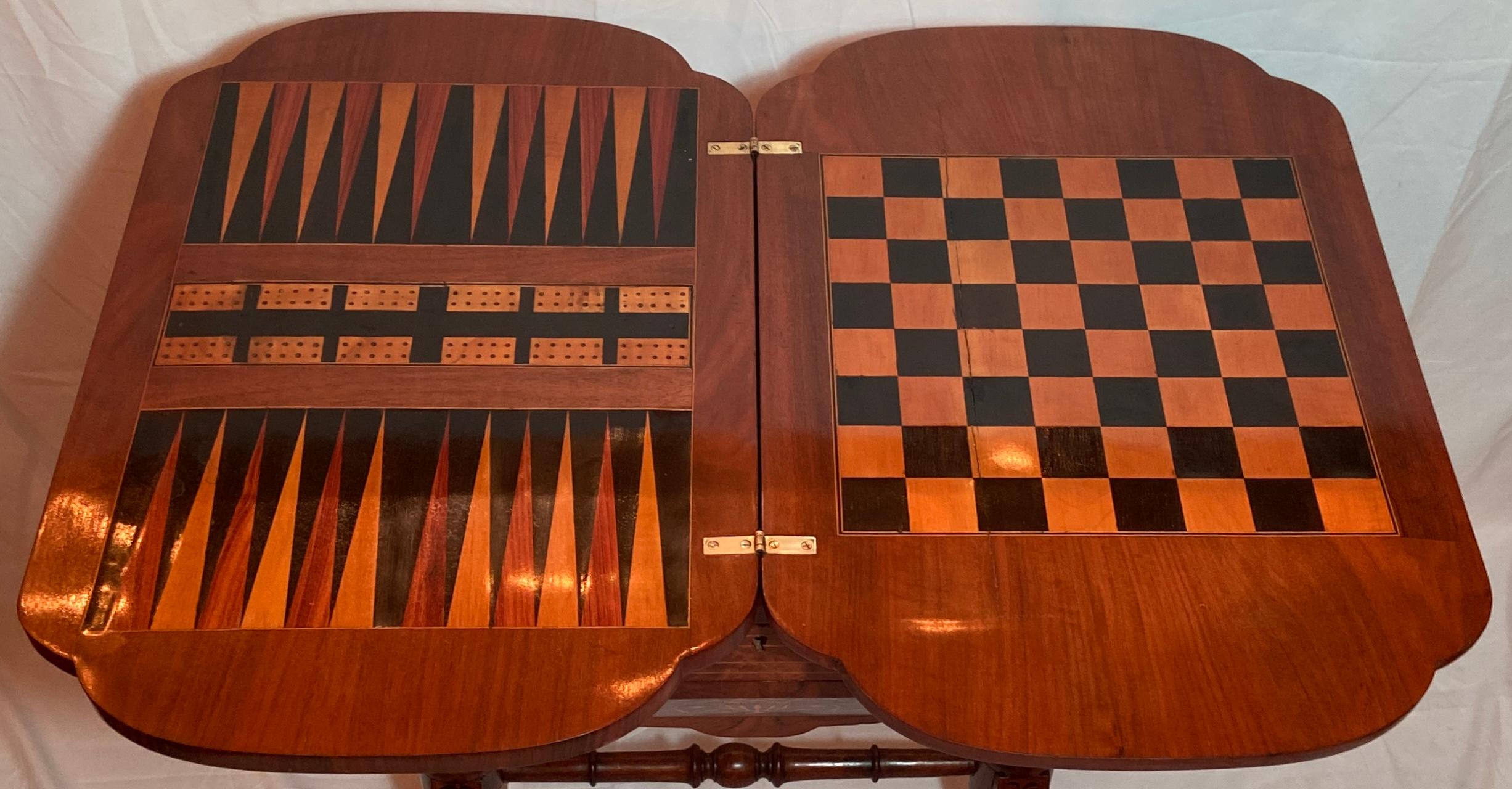 Antique English Burled Walnut Satinwood Inlaid Games Table, Circa 1865-1885 3