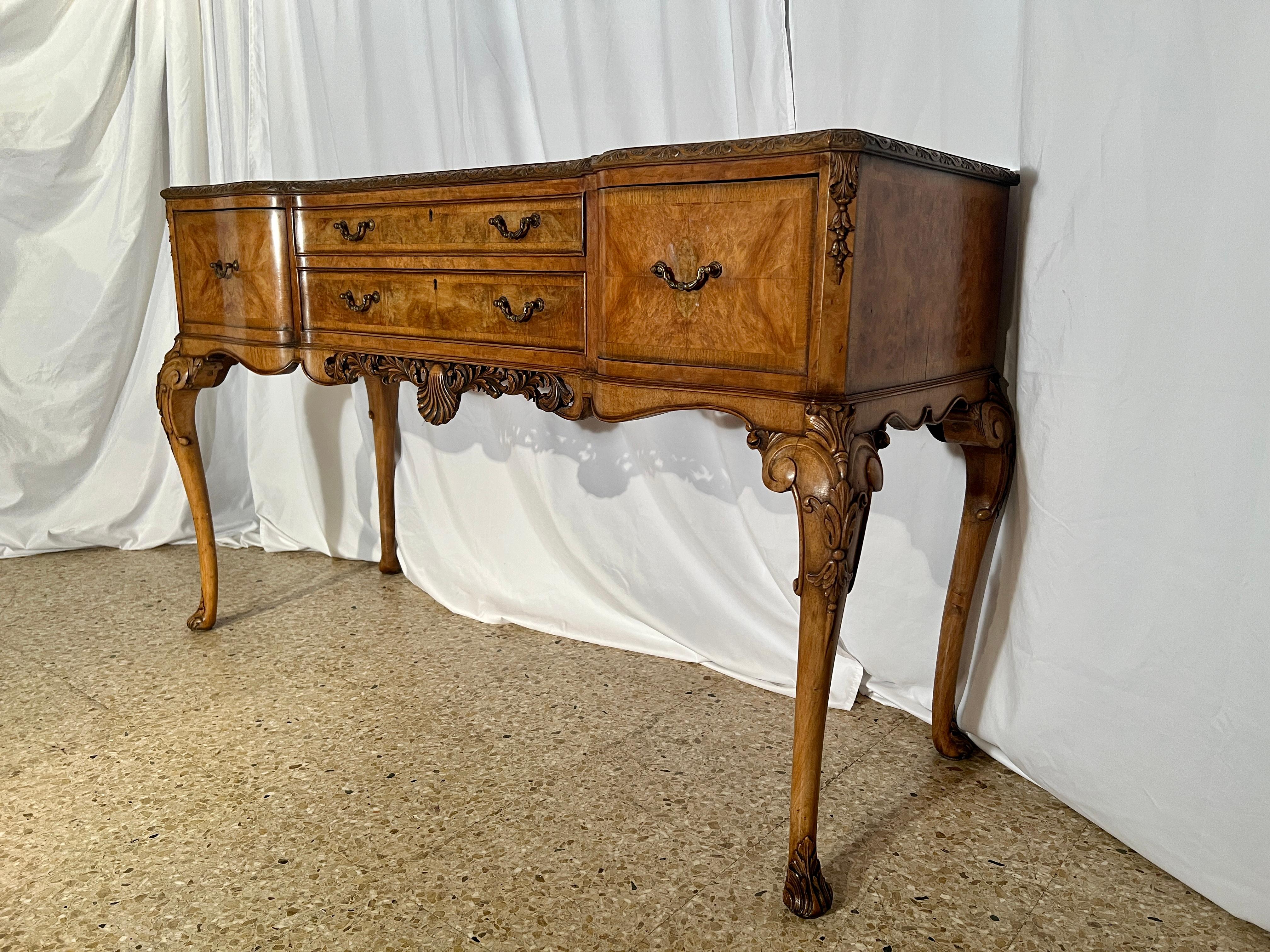 Silver Plate Antique English Burled Walnut Silver Chest on Legs with Flatware, Circa 1900. For Sale