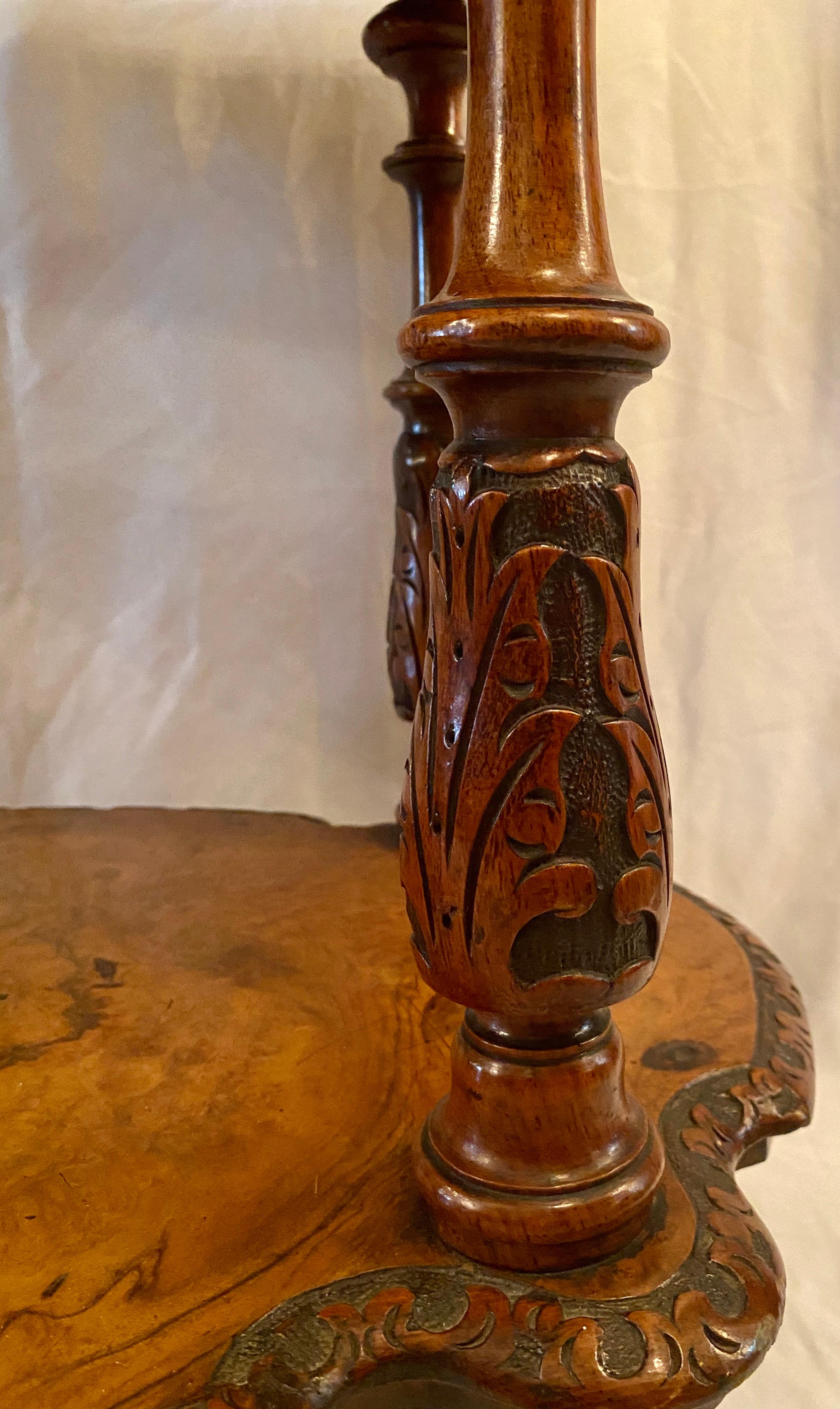 Antique English Burled Walnut with Inlay 3-Tier Étagère on Casters, circa 1860 3